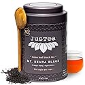 JusTea MT. KENYA BLACK | Loose Leaf Black Tea | Tin with Hand Carved Tea Spoon | 40+ Cups (3.2oz) | High Caffeine | Award-Winning | Fair Trade |