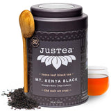 JusTea MT. KENYA BLACK | Loose Leaf Black Tea | Tin with Hand Carved Tea Spoon | 40+ Cups (3.2oz) | High Caffeine | Award-Winning | Fair Trade |