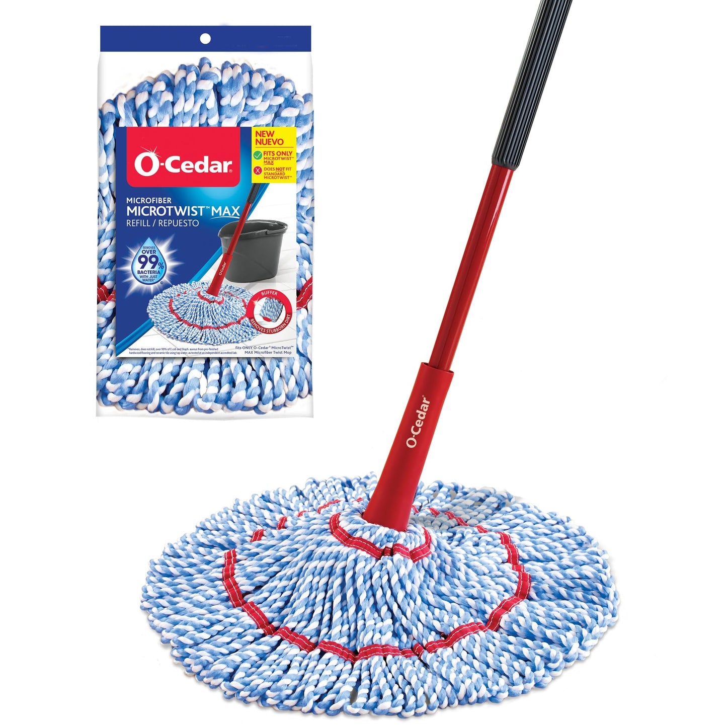 O-Cedar MicroTwist MAX Microfiber Twist Mop with 1 Extra Refill | Features Hands-Free Wringing | Extra Large 18-Inch Mop Head | Safe on All Floor