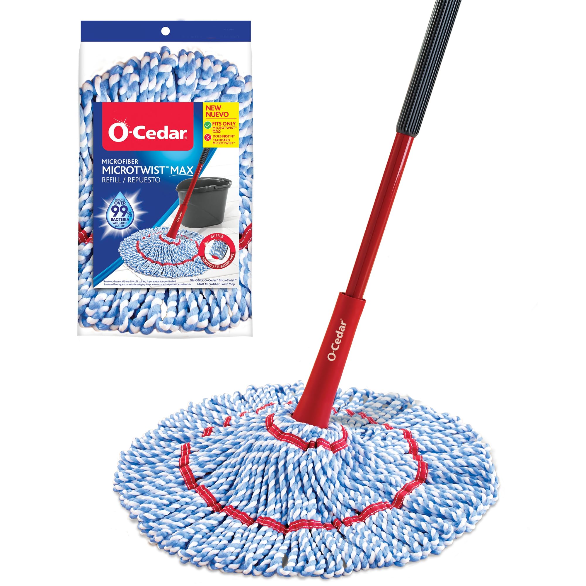 O-Cedar MicroTwist MAX Microfiber Twist Mop with 1 Extra Refill | Features Hands-Free Wringing | Extra Large 18-Inch Mop Head | Safe on All Floor