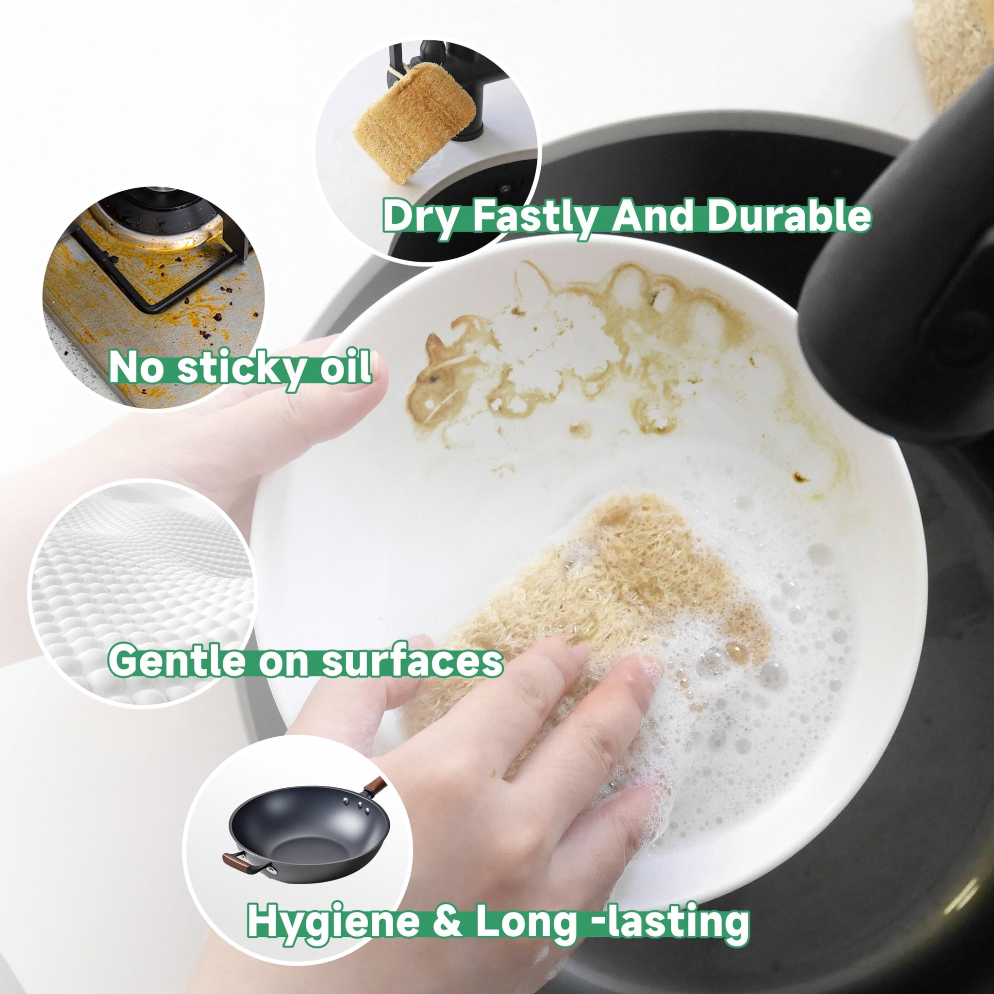 Natural Loofah Dish Sponges 3 Pack | Biodegradable & Eco Friendly Kitchen Sponges for Washing Dishes | Heavy-Duty Dishwashing Sponge | MossyWisp (3)