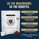 Monkey Brew Rise & Focus USDA Organic Mushroom Coffee - Boosts Focus, Energy, Immunity & Mood | 1,750mg Adaptogens: Lion’s Mane, Turkey Tail, KSM-66