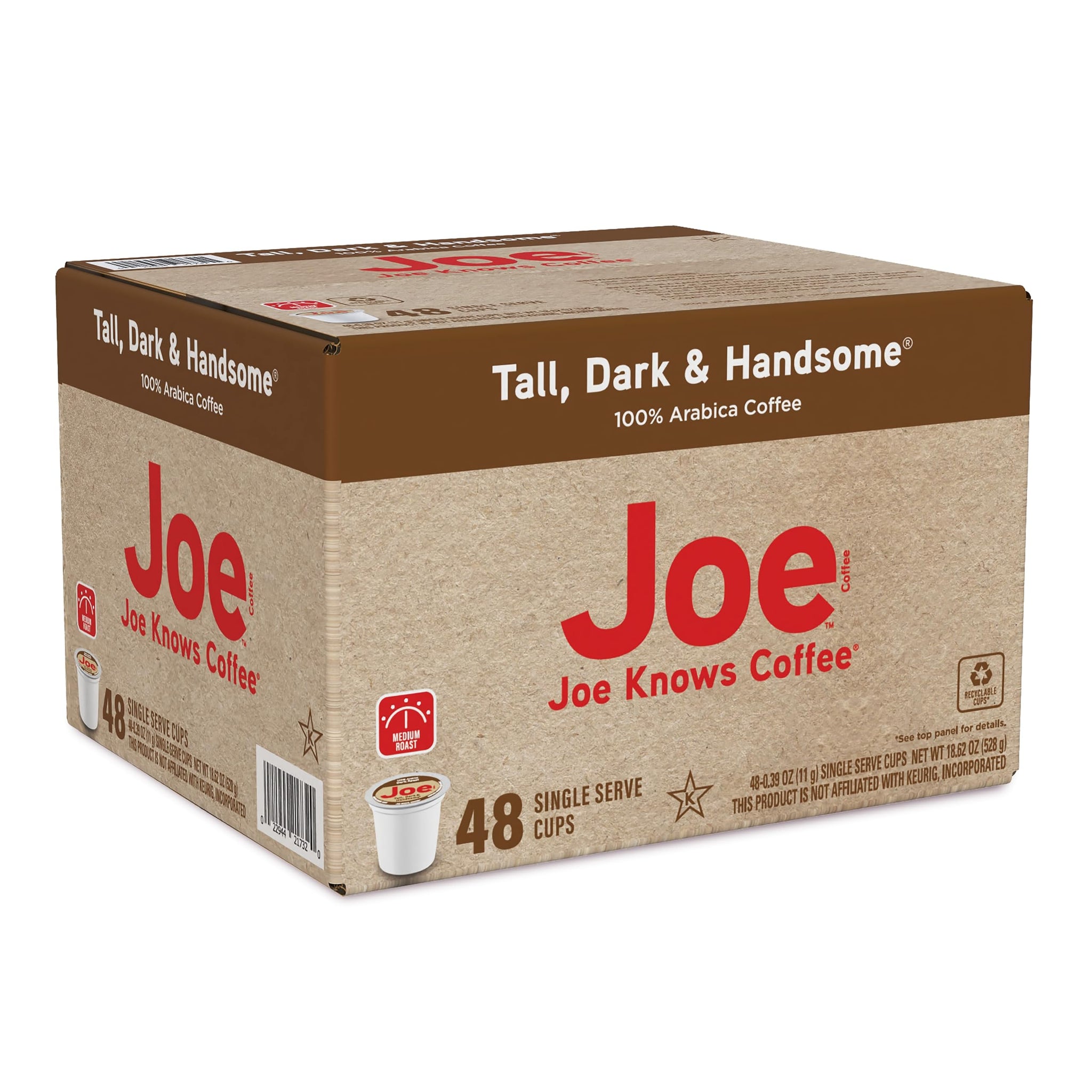 Joe Knows Coffee Single Serve Cups Pods and Capsules, Tall Dark and Handsome, 48 Count