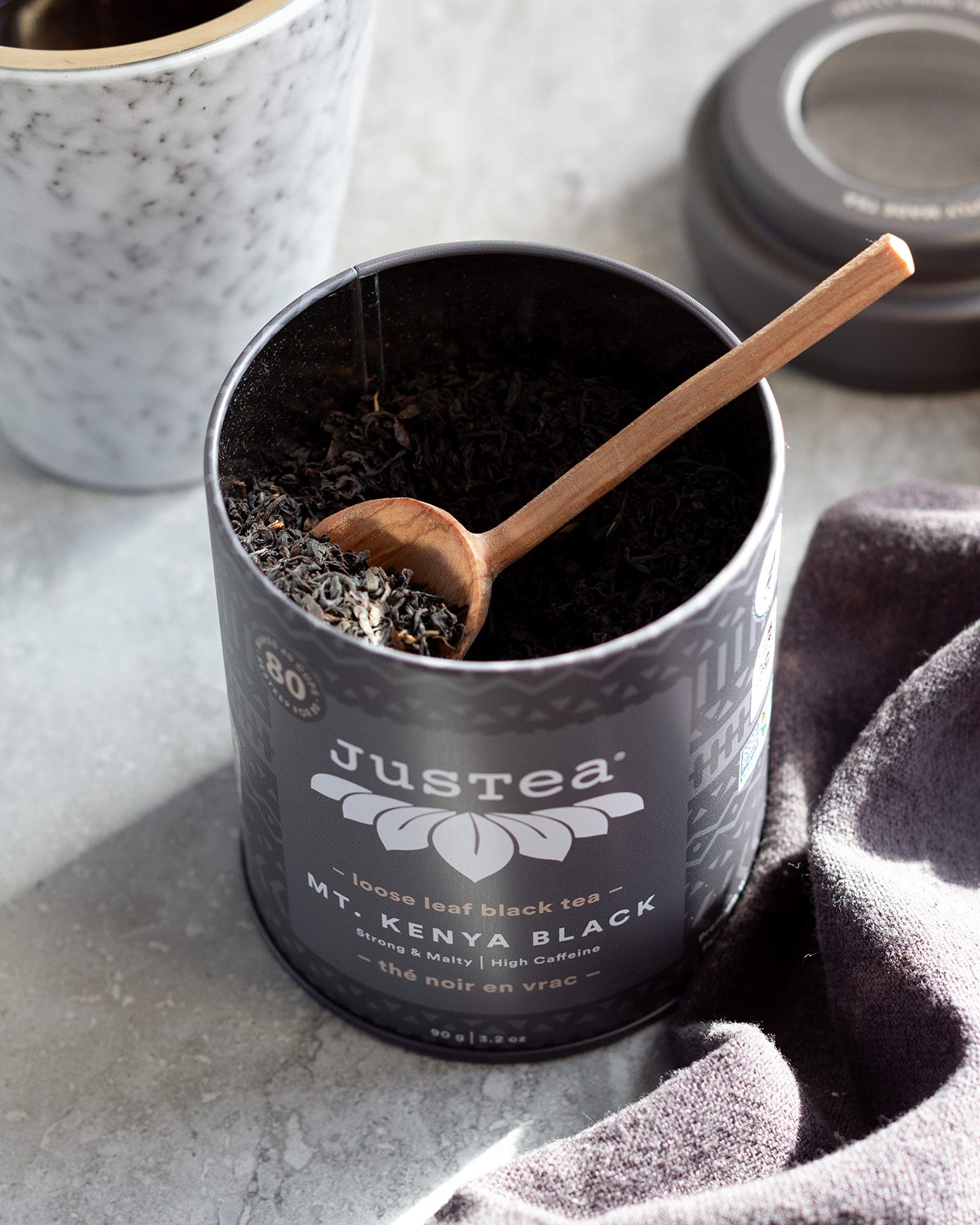JusTea MT. KENYA BLACK | Loose Leaf Black Tea | Tin with Hand Carved Tea Spoon | 40+ Cups (3.2oz) | High Caffeine | Award-Winning | Fair Trade |