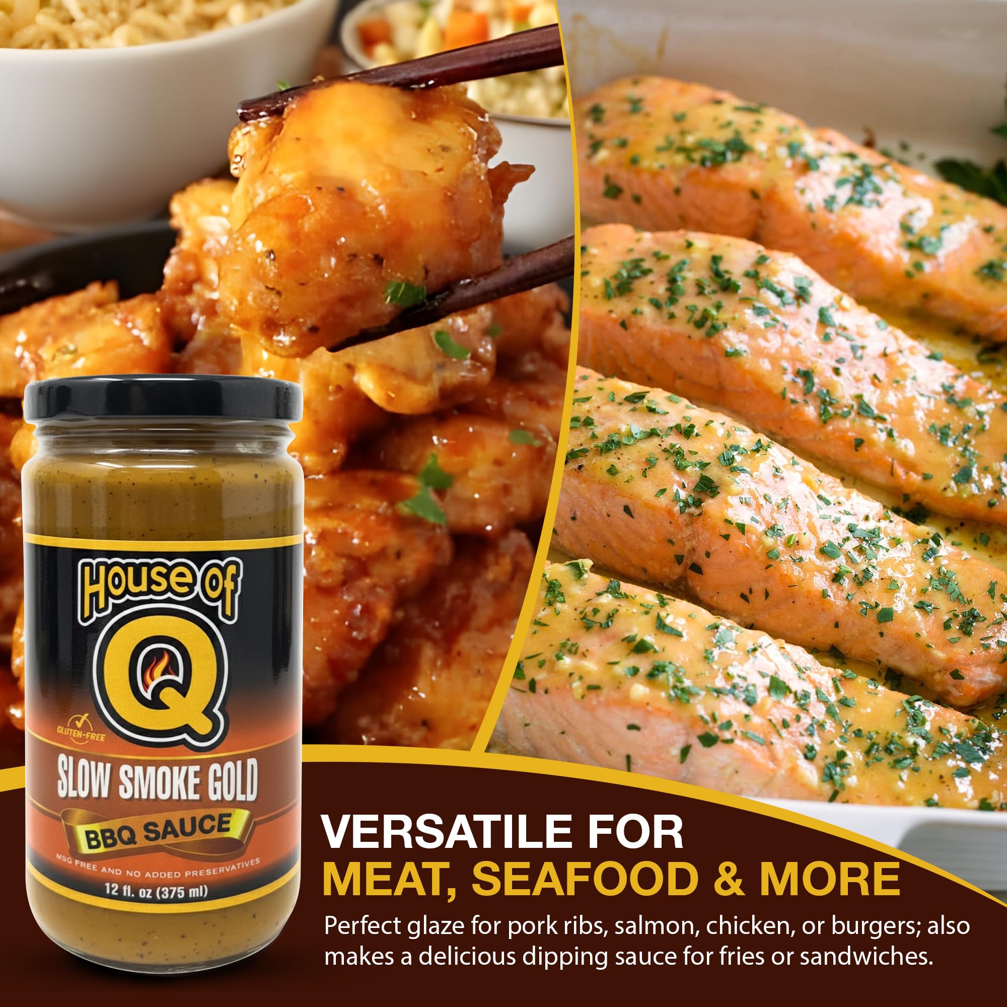 House of Q Slow Smoke Gold BBQ Sauce - Award-Winning Mustard-Based Barbecue Sauce with Tangy, Zesty, Bright and Mustard Flavor - Gluten Free, MSG