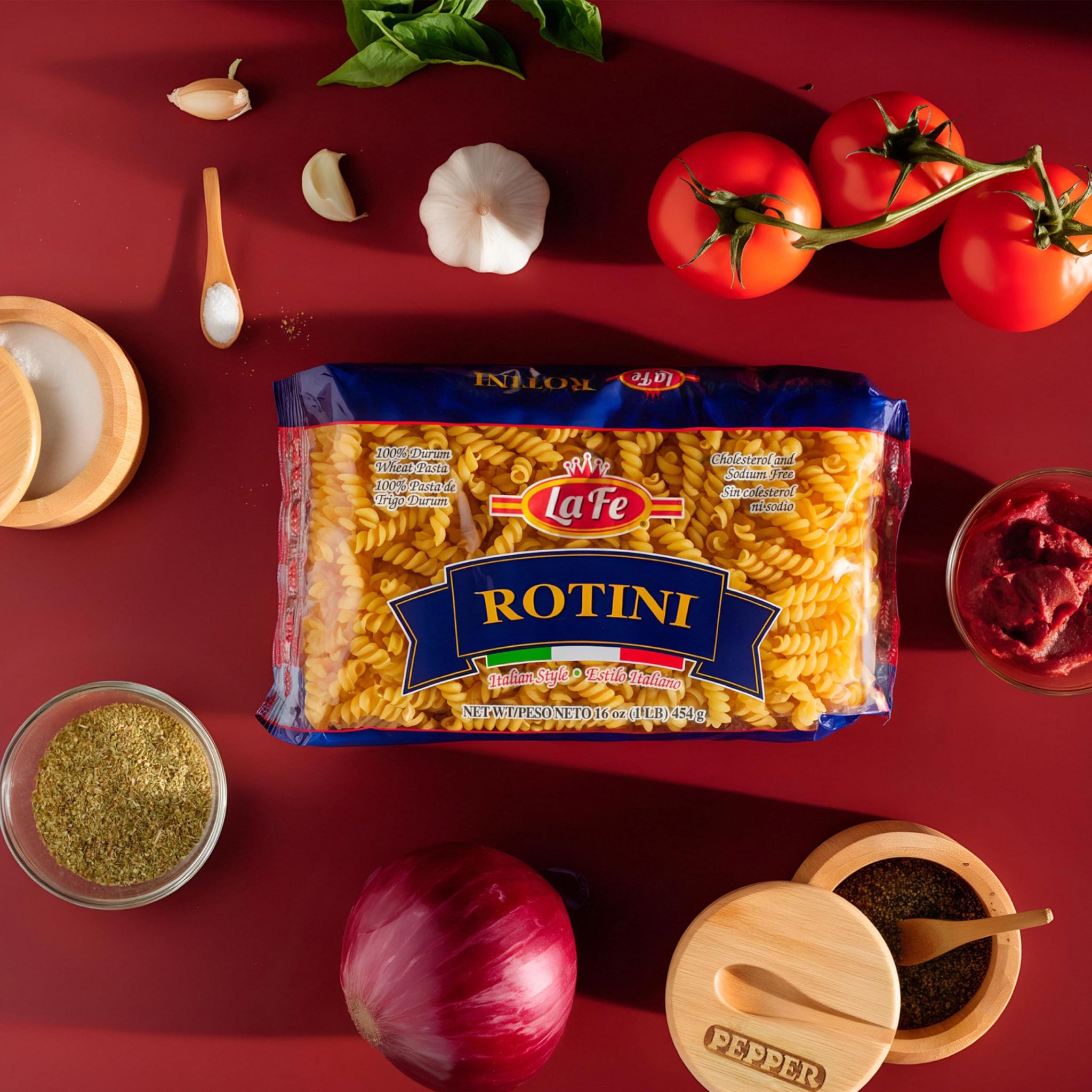 La Fe Rotini Pasta 16oz - 3 Pack - Unenriched Semolina Wheat Italian Pasta Rotini Noodles - Cholesterol & Sodium Free