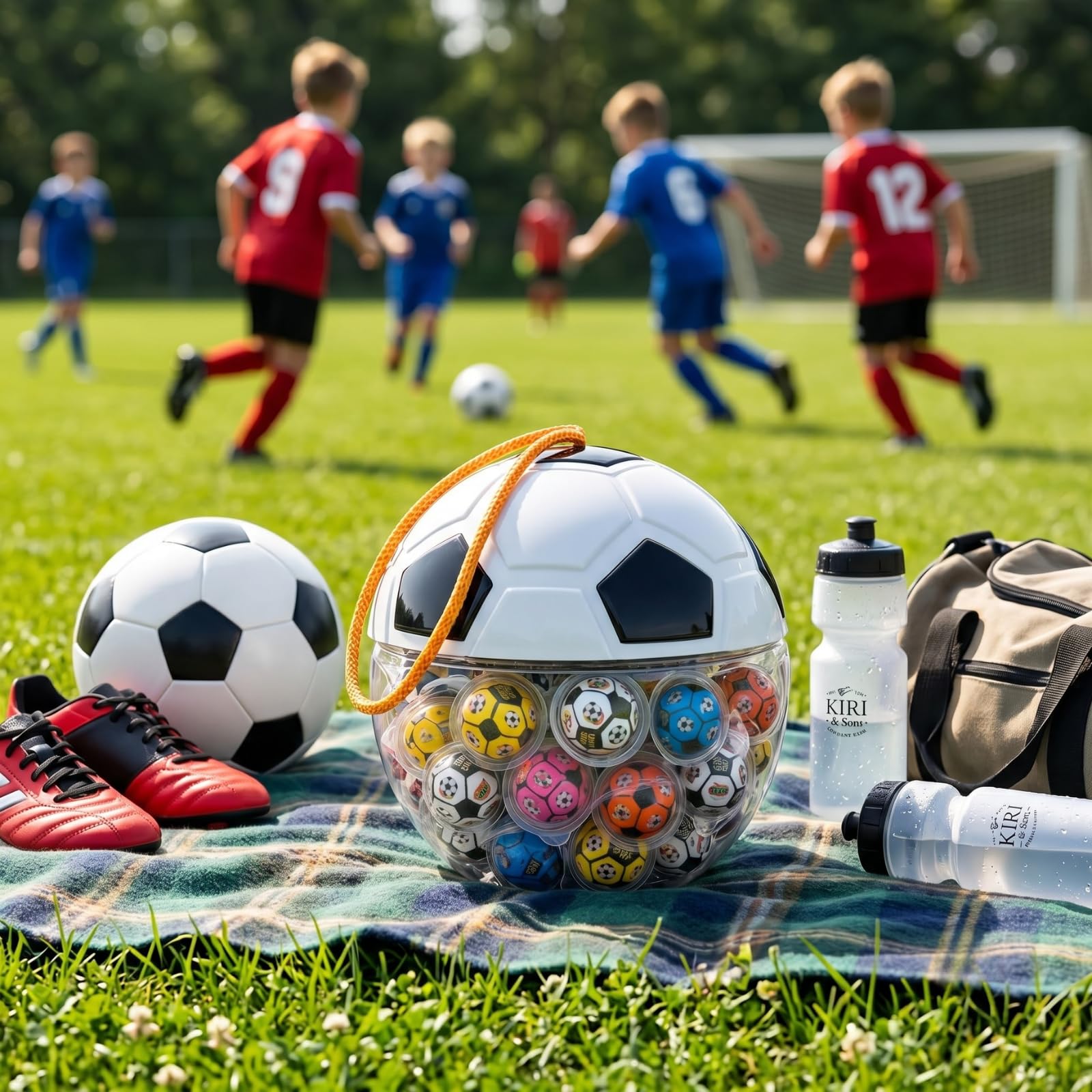 Soccer Football Filled Gummy Candy Ball Party Bucket - 70 Count Fruit Chews