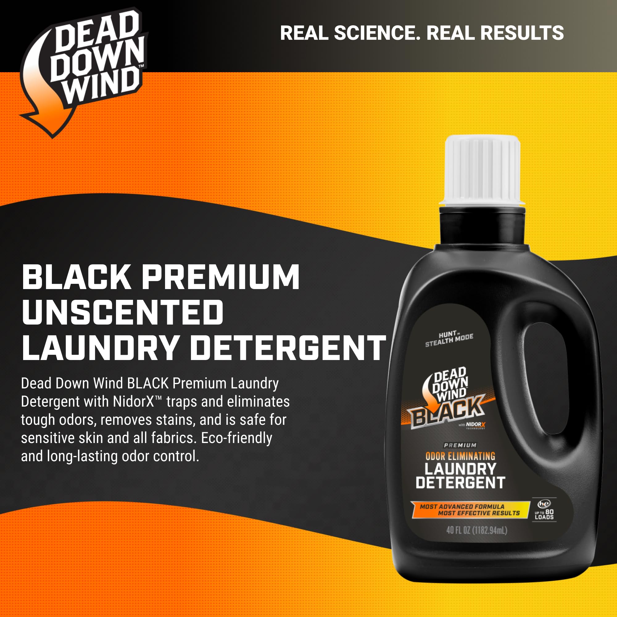 DEAD DOWN WIND BLACK Premium Unscented Laundry Detergent (40 Oz) - Scent Eliminating Liquid Detergent for Clothing and Gear - Durable Hunting Scent
