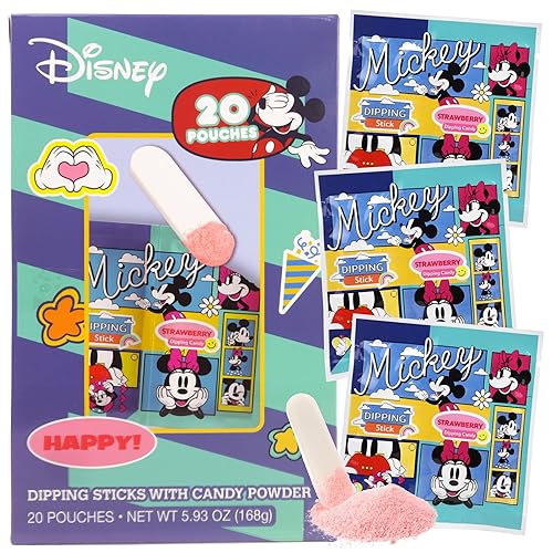 Disney Mickey and Minnie Dipping Sticks and Powder Candy, Birthday Party Treats, 20 Pouches