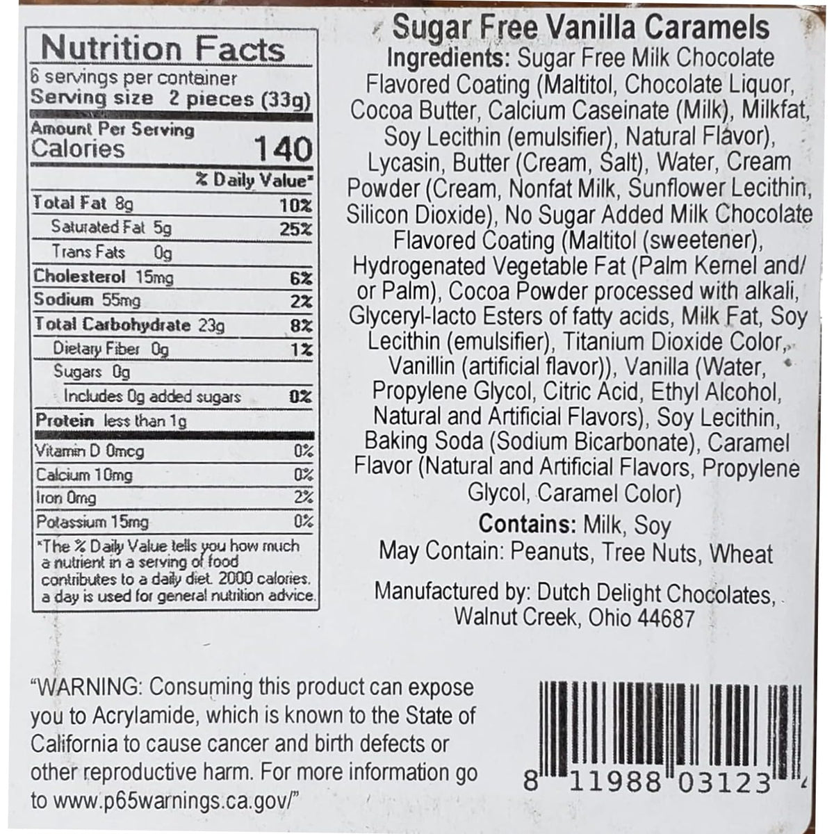 Walnut Creek Dutch Delights Sugar Free Chocolate Vanilla Caramels, Pack of Three 7-ounce Containers