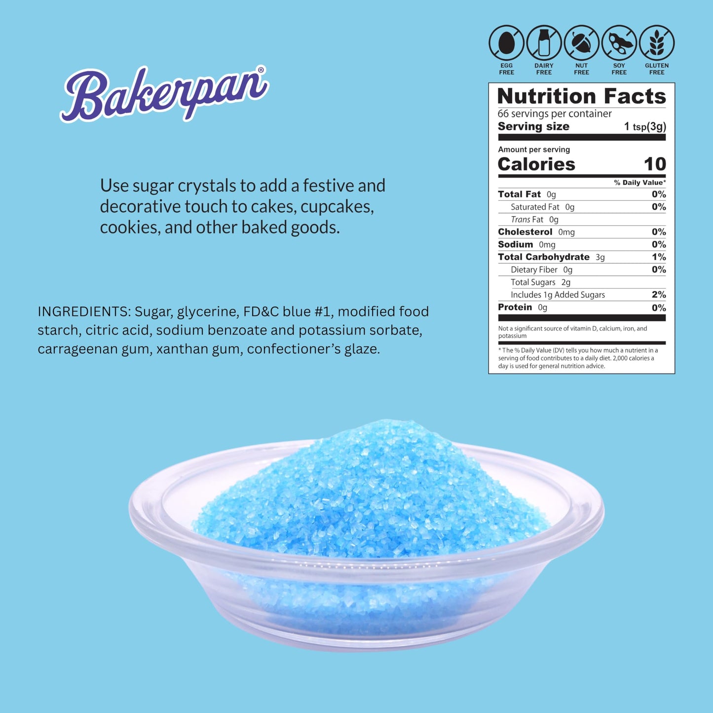 Bakerpan Sugar Sprinkles for Baking - 7 Ounce Sky Blue Decorating Sugar Crystals for Cookies, Cake Pops, Ice Cream (Made in USA)