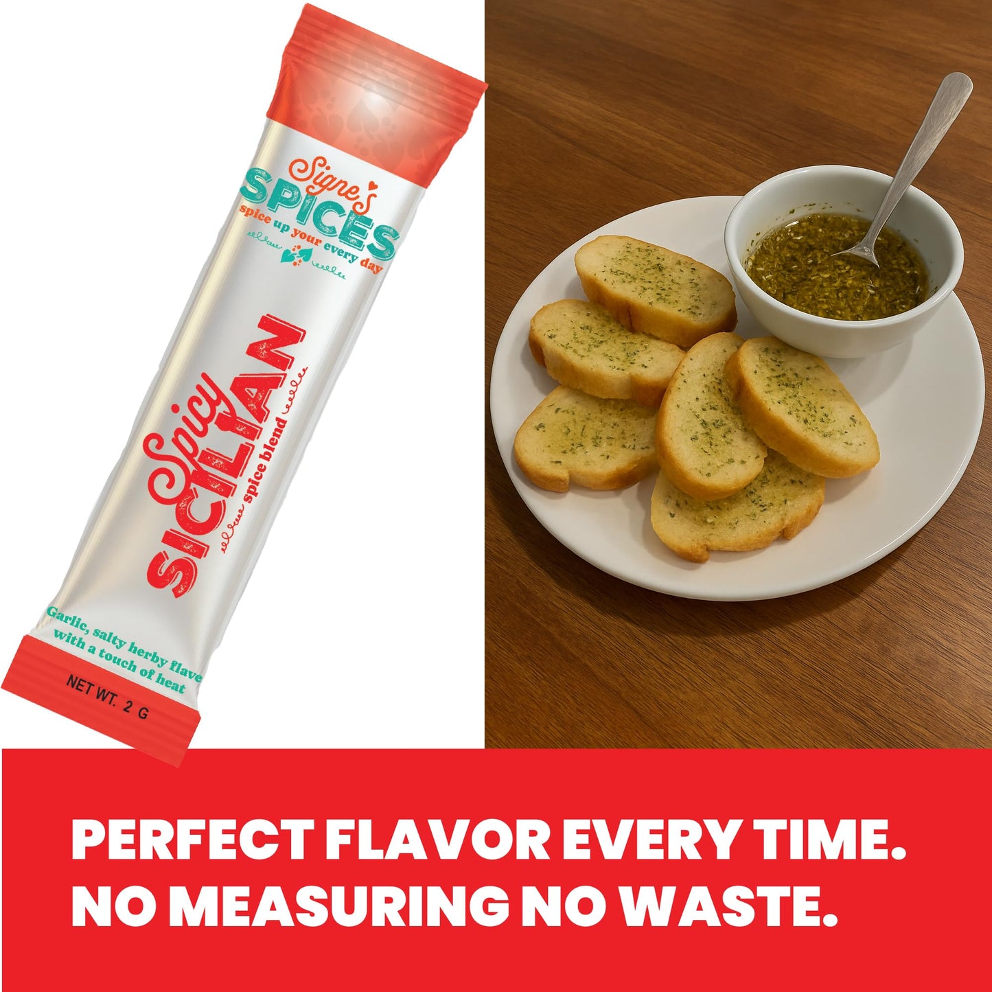 Signe’s Spices Spicy Sicilian - 8 Single-Serve Packets | Small-Batch Italian Herb & Garlic Seasoning Blend with Sea Salt, Basil & Red Pepper Flakes
