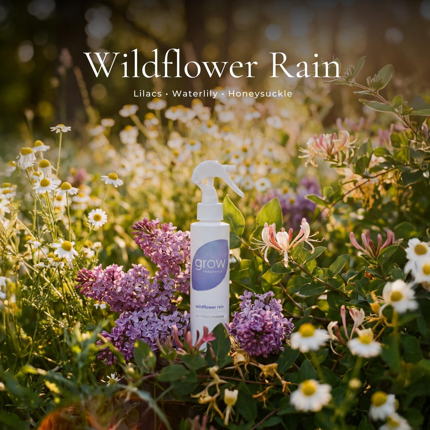 Grow Fragrance Fresh Clean 3-Pack - Non Toxic Air Freshener Spray - Green Tea Matcha, Hibiscus Tea & Wildflower Rain - 100% Plant-Based Essential Oils