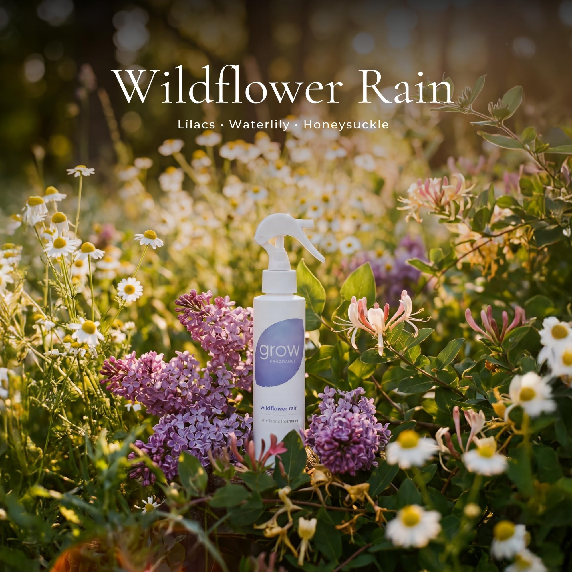 Grow Fragrance Fresh Clean 3-Pack - Non Toxic Air Freshener Spray - Green Tea Matcha, Hibiscus Tea & Wildflower Rain - 100% Plant-Based Essential Oils