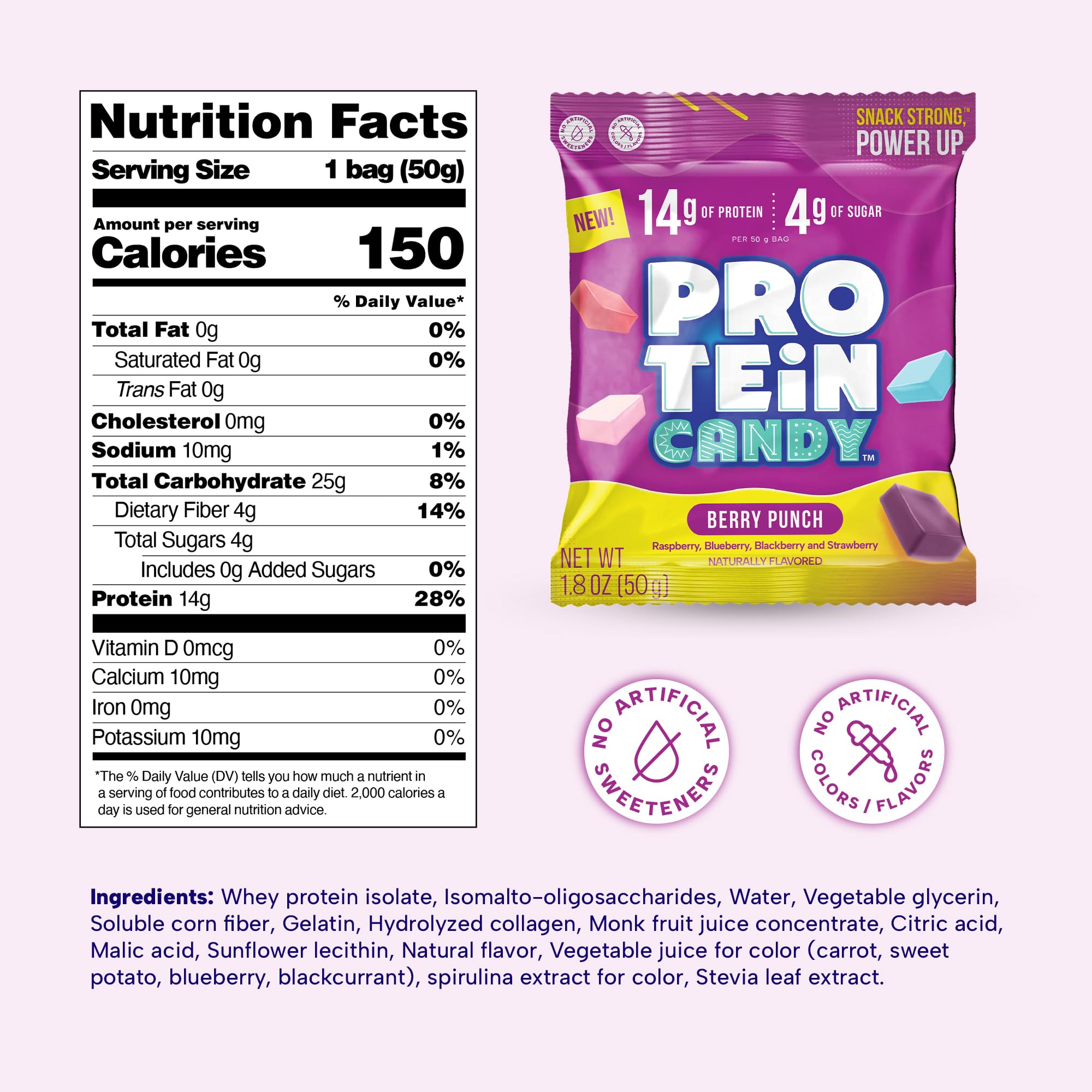 Protein Candy | 12-Pack | Low Sugar Candy | Whey Protein Isolate Snacks | A Good Source of Fiber | No Artificial Flavors or Colors | Gluten-Free |