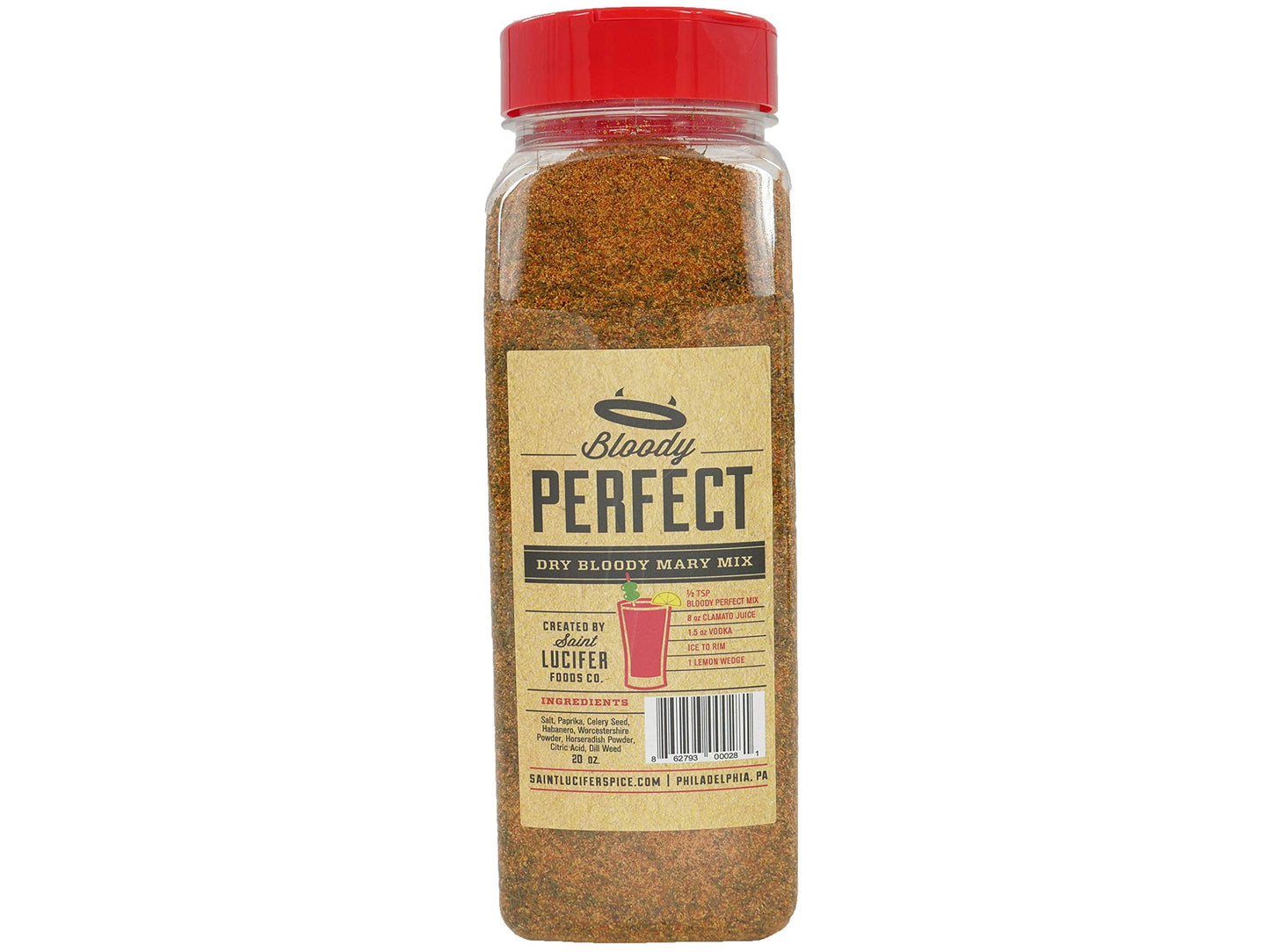 Saint Lucifer Spice Co Bloody Perfect Bloody Mary Mix, 20 ounce bulk Made In The USA, Gluten Free, Sugar Free, Vegan, Vegetarian