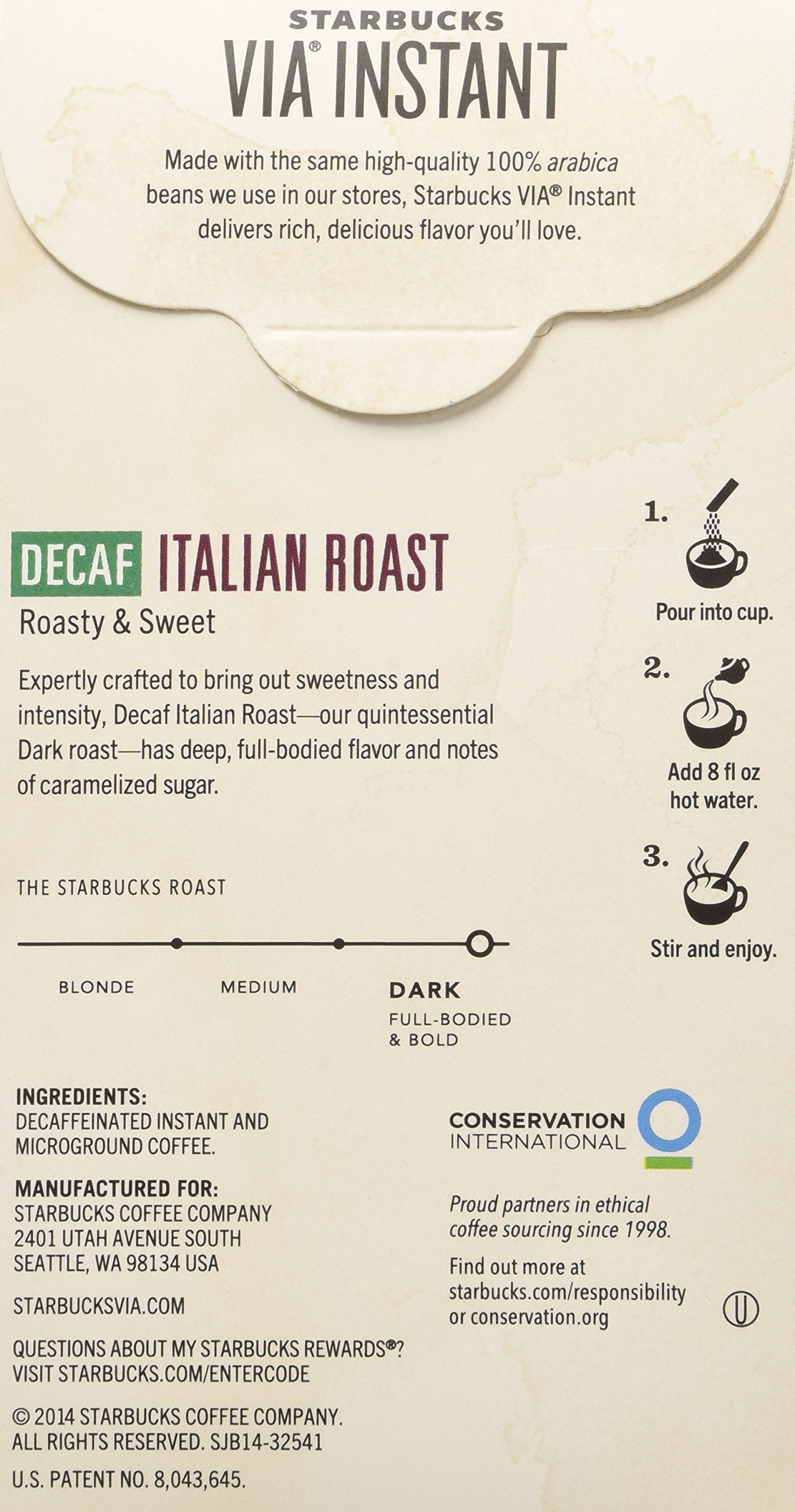 Starbucks Via Ready Brew, Decaf Italian Dark Roast Instant Coffee, 7-Count each (2 Pack)