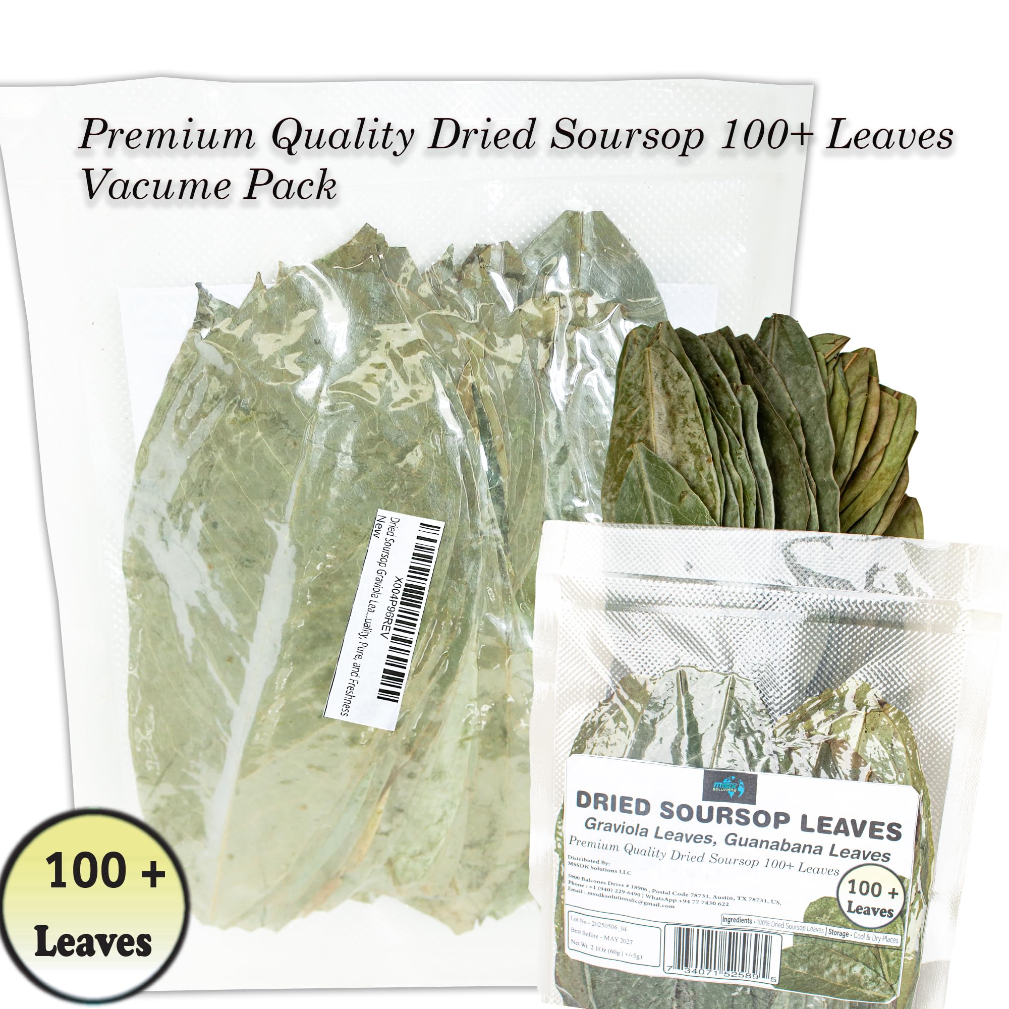Dried soursop leaves Graviola Leaves Tea - Whole Dried Guanabana Loose Leaf, 100+ Leaves, Caffeine-Free, Vacuum-Sealed Pack