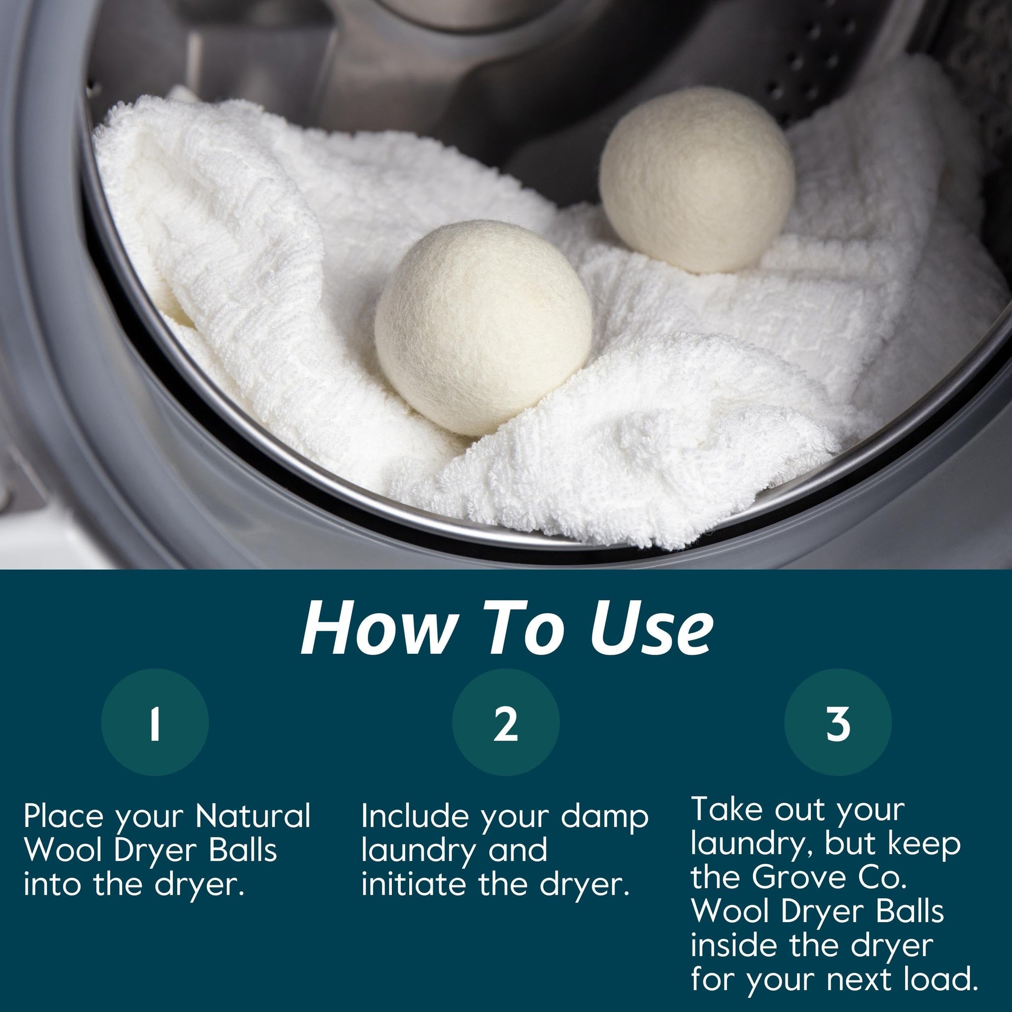 Grove Co. Wool Dryer Balls, Reusable Laundry Balls for Dryer, 100% New Zealand Wool, Reduce Drying Time, Wrinkles & Static, Sustainably Designed