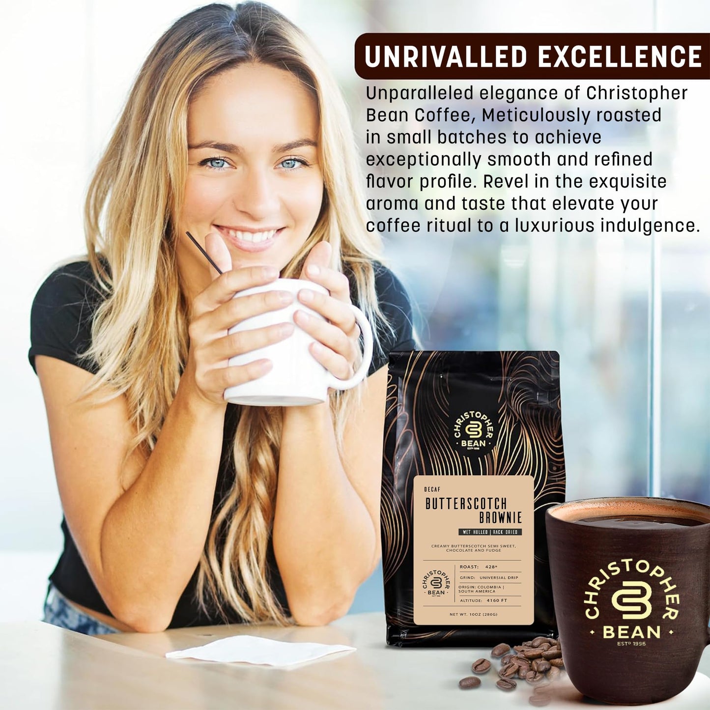 Christopher Bean Coffee - Certified Kosher - Decaf Ground Universal Drip Butterscotch Brownie Flavored Coffee| Coffee Butterscotch Flavor with Medium
