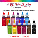 12 Food Color U.S. Cake Supply 2.3-Ounce Liqua-Gel Cake Food Coloring Variety Pack with Color Mixing Wheel - Made in the U.S.A.