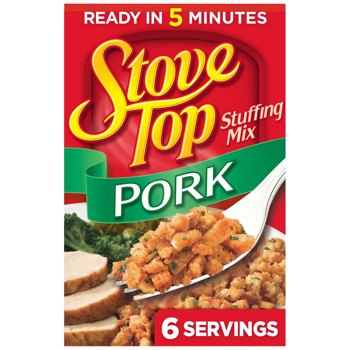 Stove Top Pork Stuffing Mix, Instant Side Dish for Pork and Holiday Meals, Savory Seasoned Bread Stuffing, Ready in 5 Minutes, 6 Ounce Box (Pack of 1)