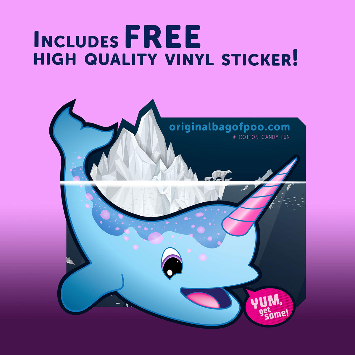 The Original Bag Poo®, Narwhal Poo (Blueberry Flavor Cotton Candy) Novelty Poop Gag Gift. Free sticker inside.
