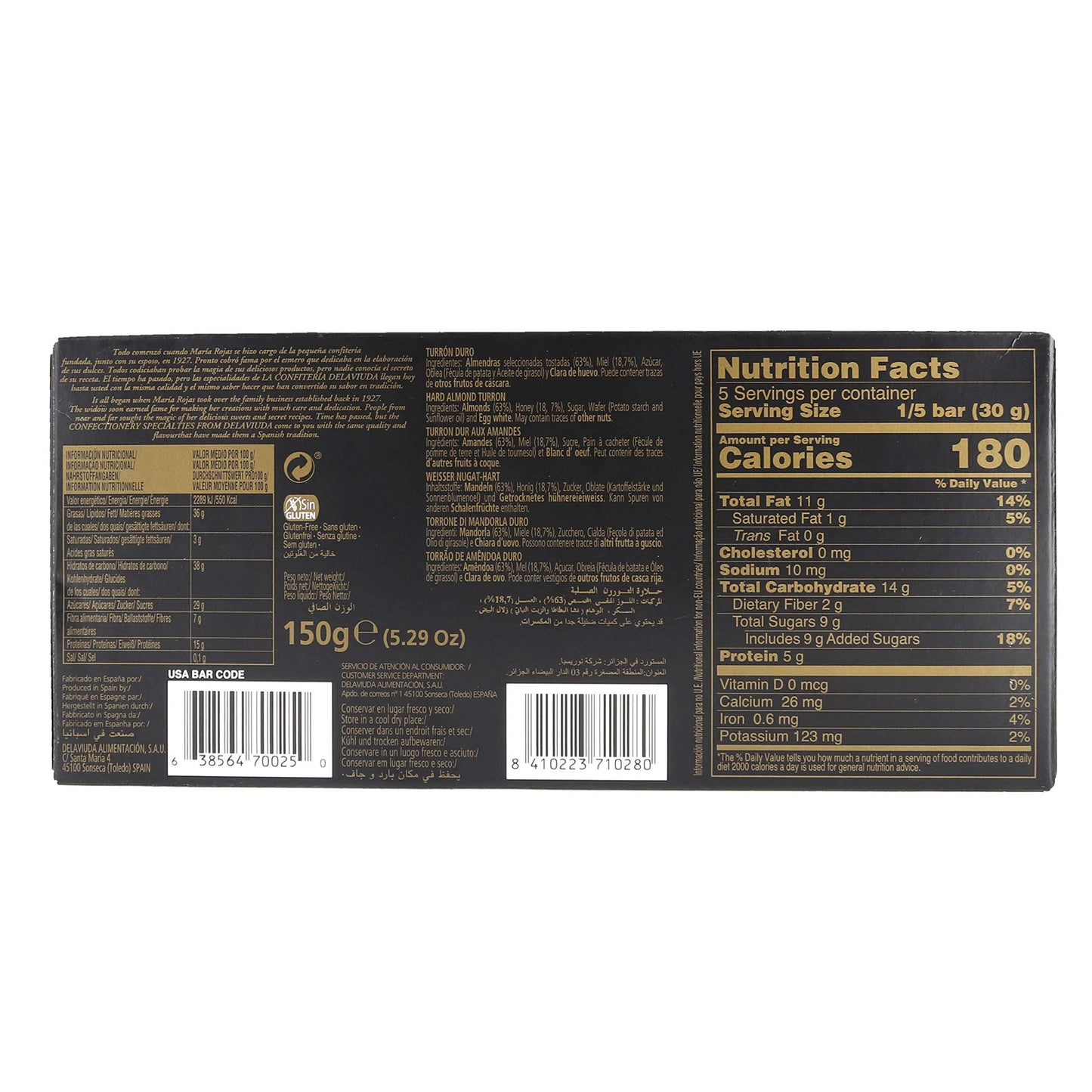 Delaviuda Turron Duro Crunchy Almond Nougat 5.29 OZ - (3 Pack)
