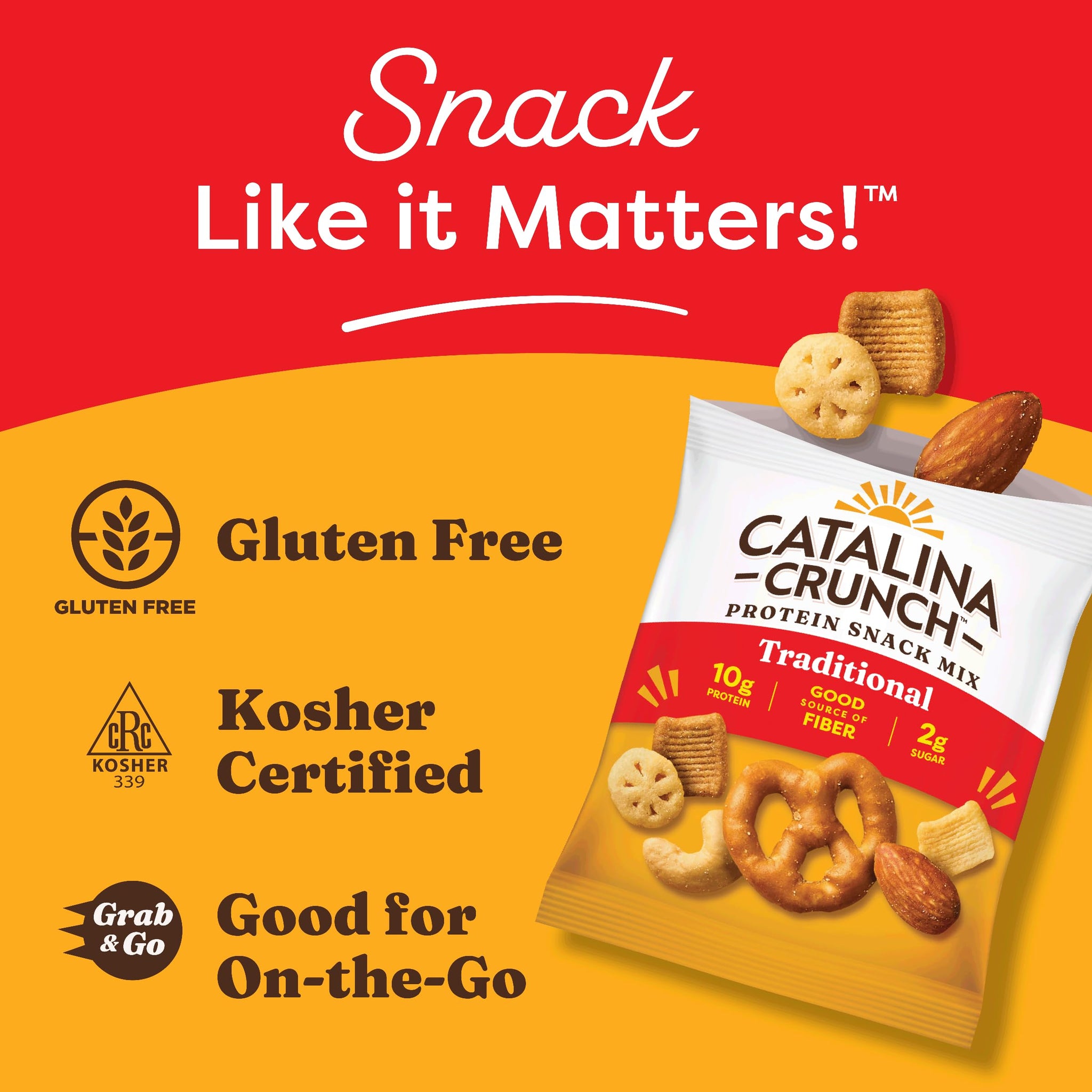 Catalina Crunch Protein Snack Mix - 10g Protein, 2g Sugar per Snack Size Pouch - Good Source of Fiber - Gluten Free - Traditional - 1.23 oz pouch