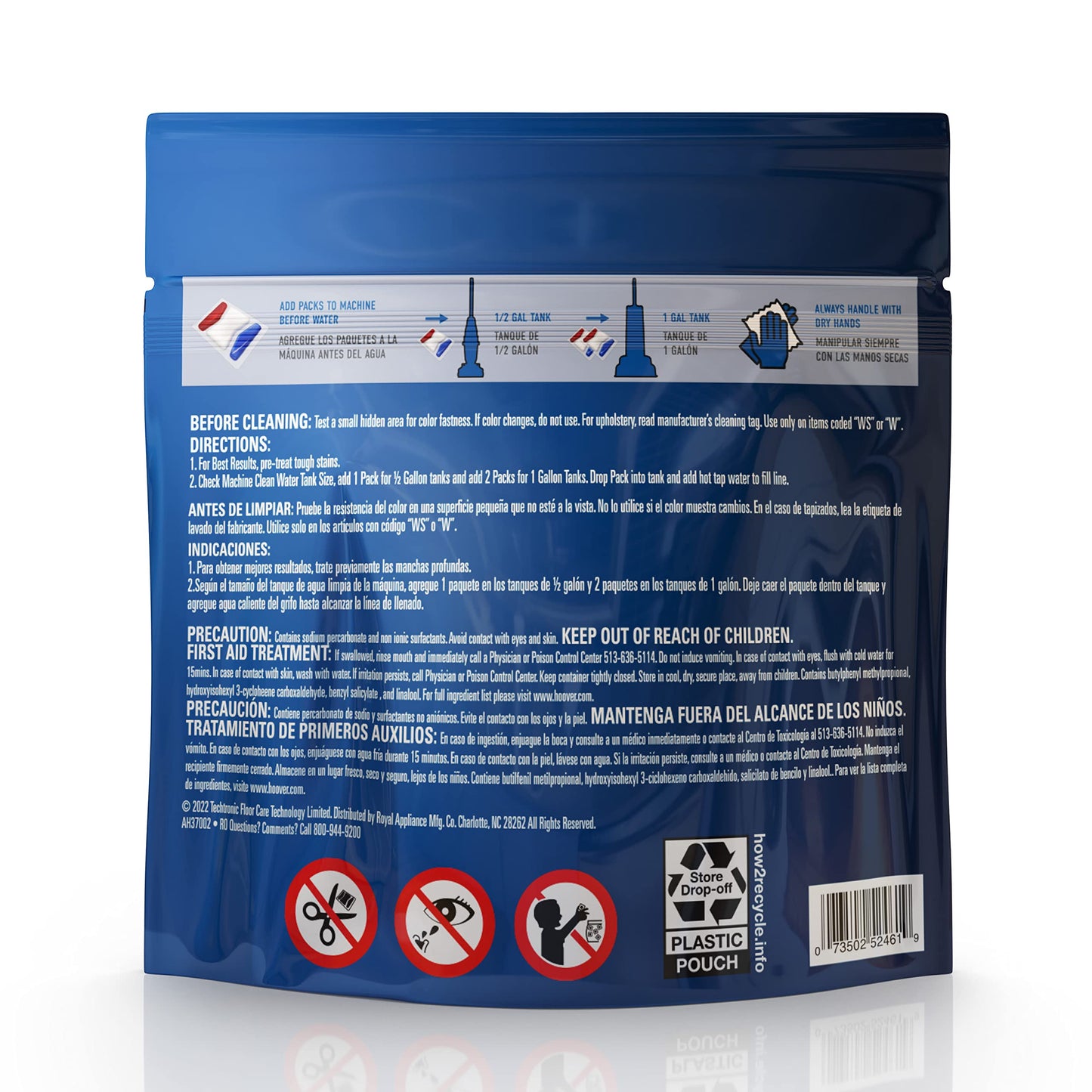 Hoover Oxy Permanent Stain Removal Carpet Cleaner Solution Clean Packs, AH37002, White