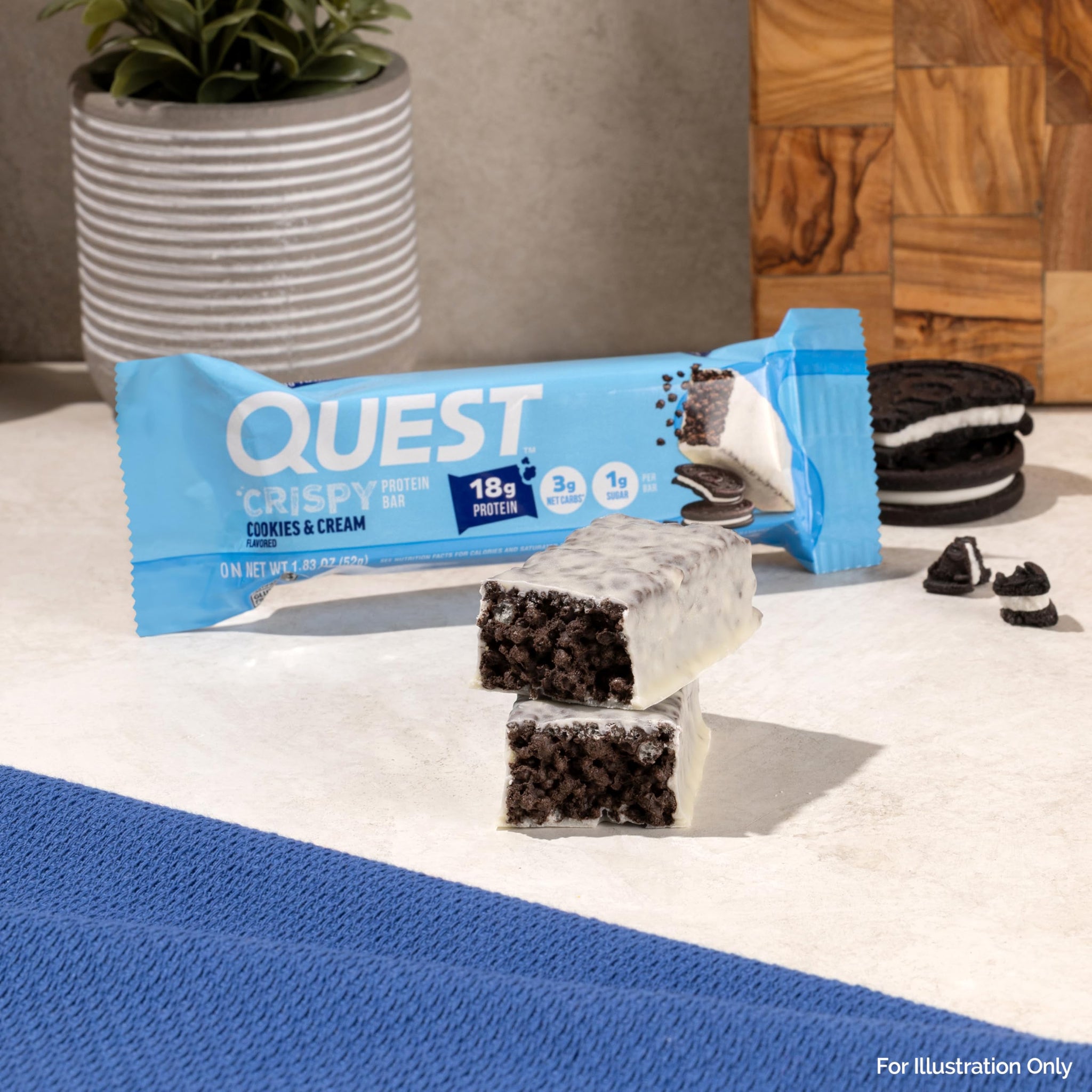 Quest Nutrition Crispy Cookies & Cream Hero Protein Bar, 18g Protein, 1g Sugar, 3g Net Carb, Gluten Free, Protein Snack, Keto Friendly, 4 Count