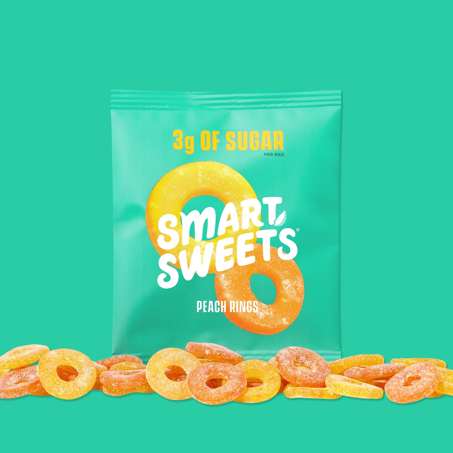 SmartSweets Peach Rings, Candy With Low Sugar 3g, Low Calorie 100, Net Carb 10, Plant Based, Gluten Free, No Artifical Colors or Sweeteners 1.8 Oz