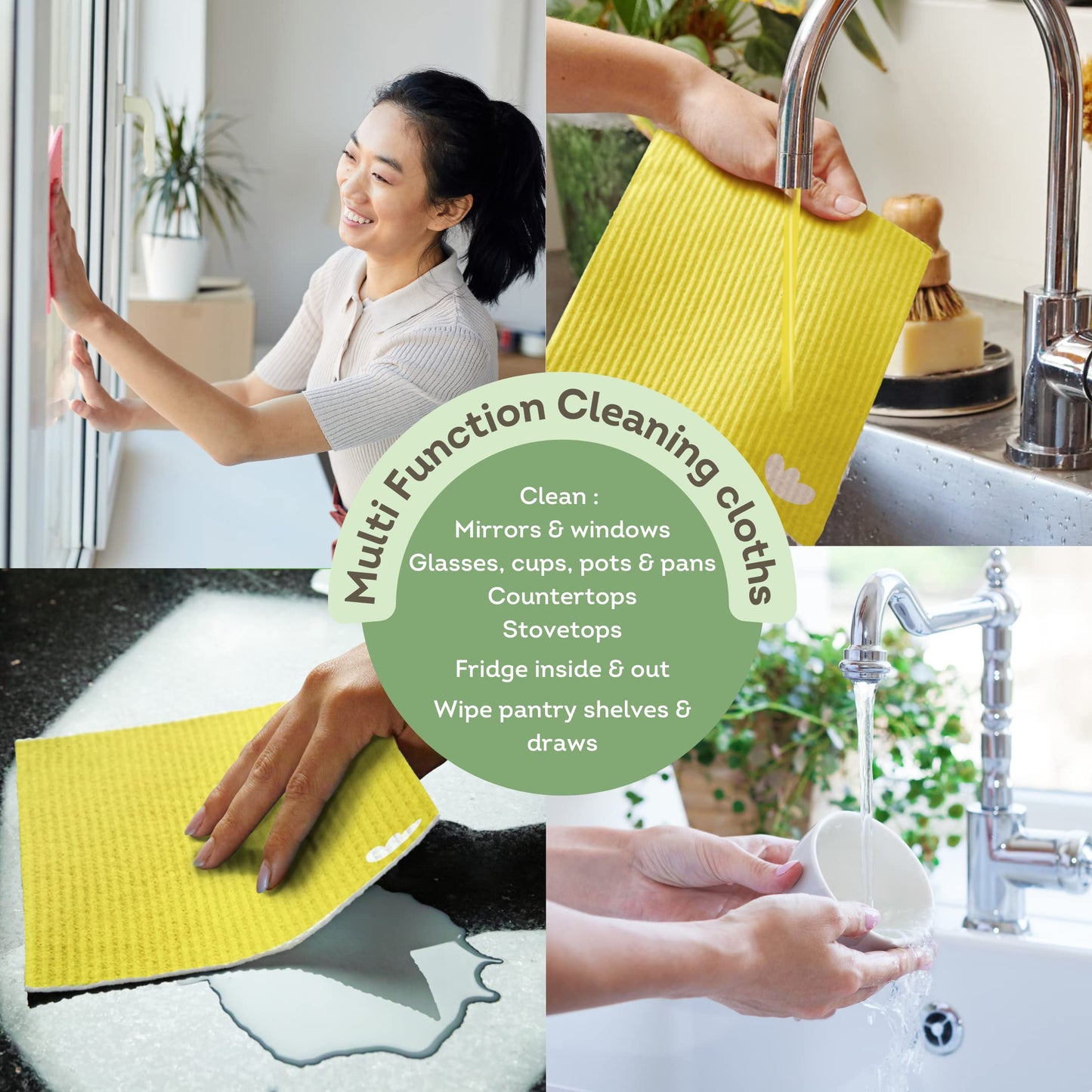 Swedish Dish Cloths Compostable Sponge Cloth 12 Pack | Solid Assorted Happy Colours | Reusable Cleaning Hand Towel Bulk Buy | for Kitchen, Counters
