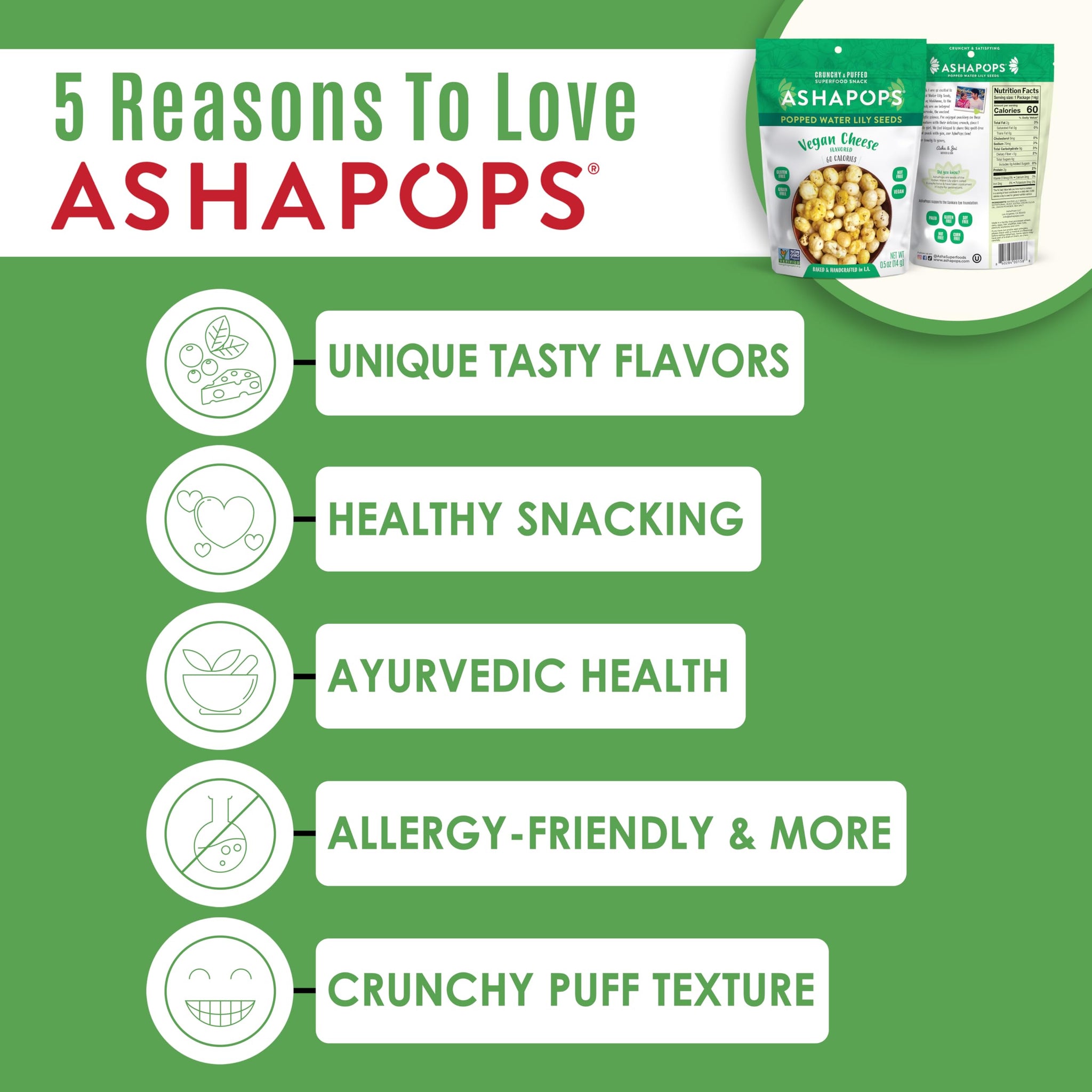 AshaPops Vegan Cheese Flavored Popped Water Lily Seeds, 0.5 oz (Pack of 12) - Gluten-Free, Vegan, Paleo, Nut-Free, Corn-Free, Soy-Free, Non-GMO