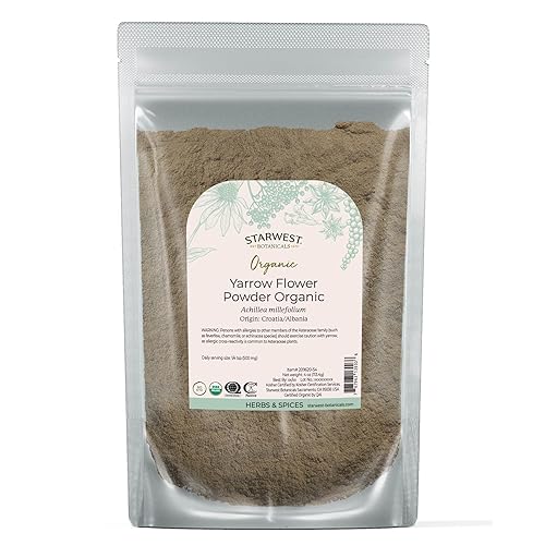 Starwest Botanicals Organic Yarrow Flower Powder - Dried Herb for Tea, Certified Kosher, Non-GMO - 4 oz Pouch