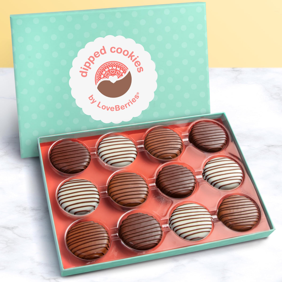 Milk, White & Dark Chocolate Covered Sandwich Cookies Gift Box by Love Berries