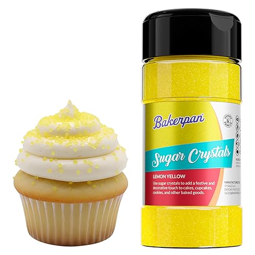 Bakerpan Sugar Sprinkles for Baking - 7 Ounce Lemon Yellow Decorating Sugar Crystals for Cookies, Cake Pops, Ice Cream (Made in USA)