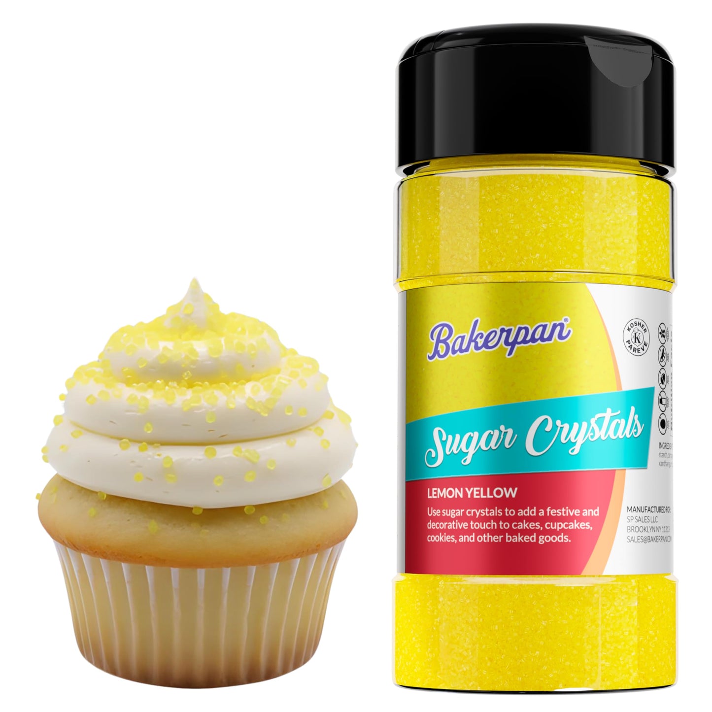 Bakerpan Sugar Sprinkles for Baking - 7 Ounce Lemon Yellow Decorating Sugar Crystals for Cookies, Cake Pops, Ice Cream (Made in USA)