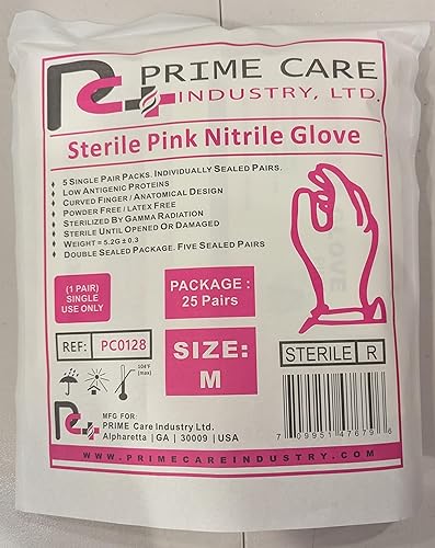 Prime Care Sterile PINK Nitrile (Box 25 pairs) (Medium)