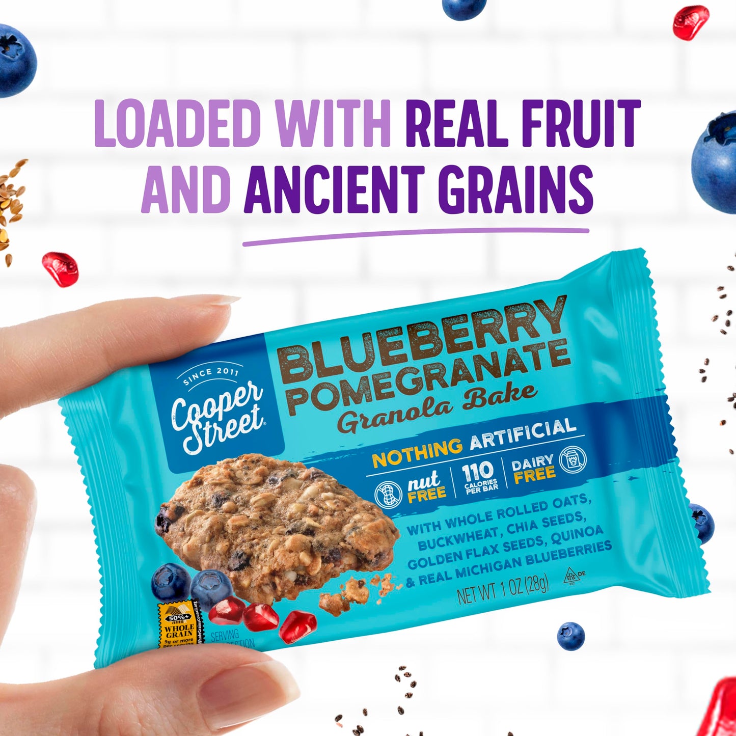 Cooper Street Granola Bakes in Delicious Blueberry Pomegranate Flavor | Healthy Chewy Granola Bars with Chia, Flax, Buckwheat and Oats | Individually