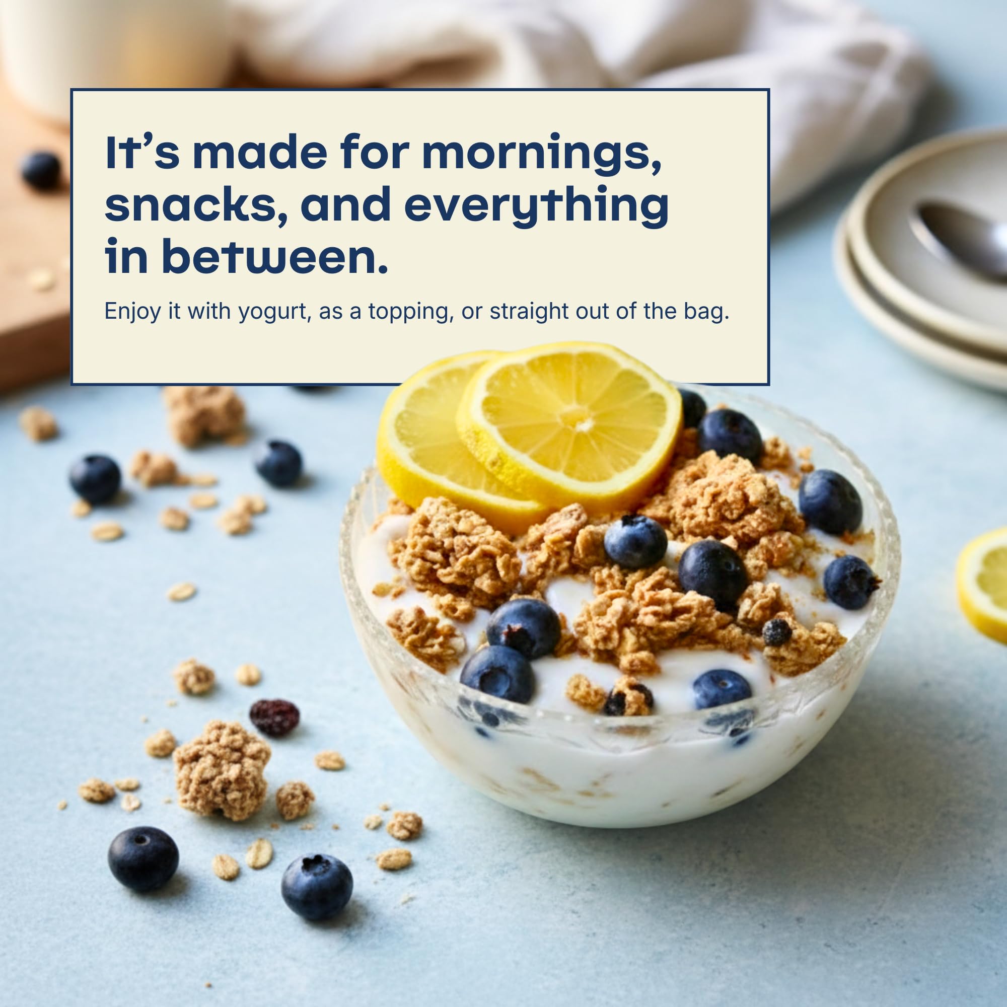 Rooted Living Blueberry Lemon Granola, 8 Oz, Organic Rolled Oats and Sweetened with Maple Syrup, Healthy Vegan Snack, Topping, or Breakfast, Plant