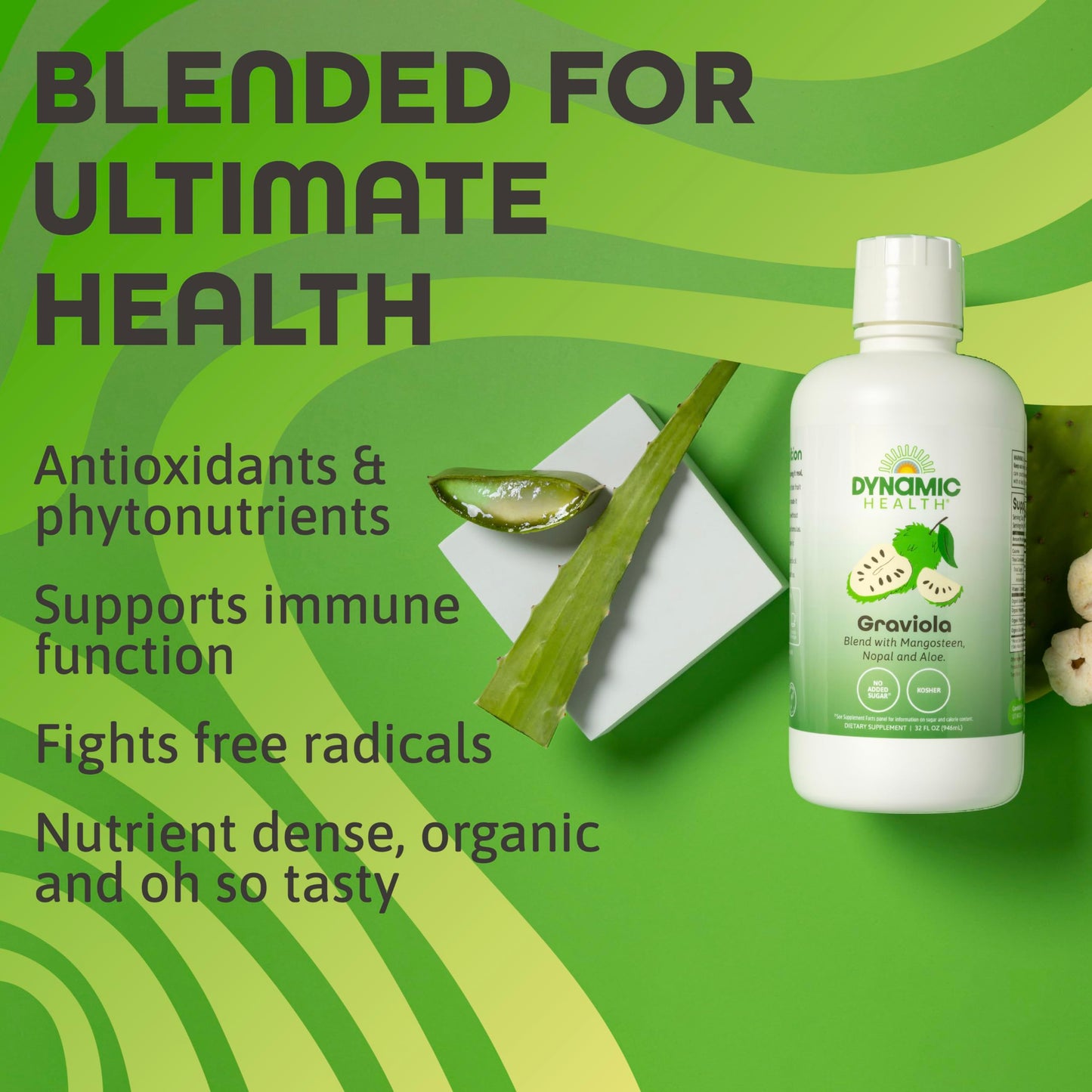 Dynamic Health Graviola Blend, Mangosteen, Nopal and Aloe, 100% Organic, No Additives, Immune System Support, Antioxidant, Vegan, Gluten Free