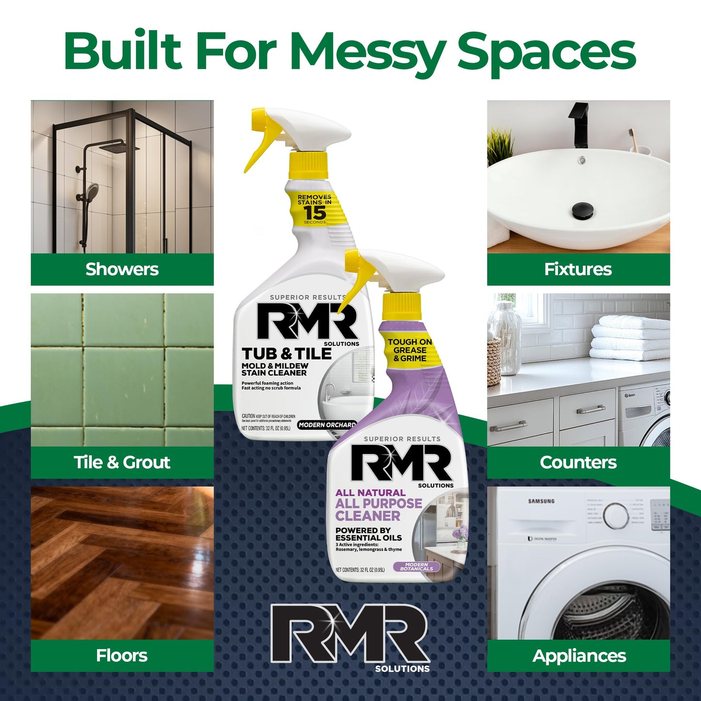RMR Surface Saver System - Tub & Tile Stain Remover + All Natural All Purpose Cleaner, 2-Step Bathroom & Surface Cleaning Bundle for Tile, Grout