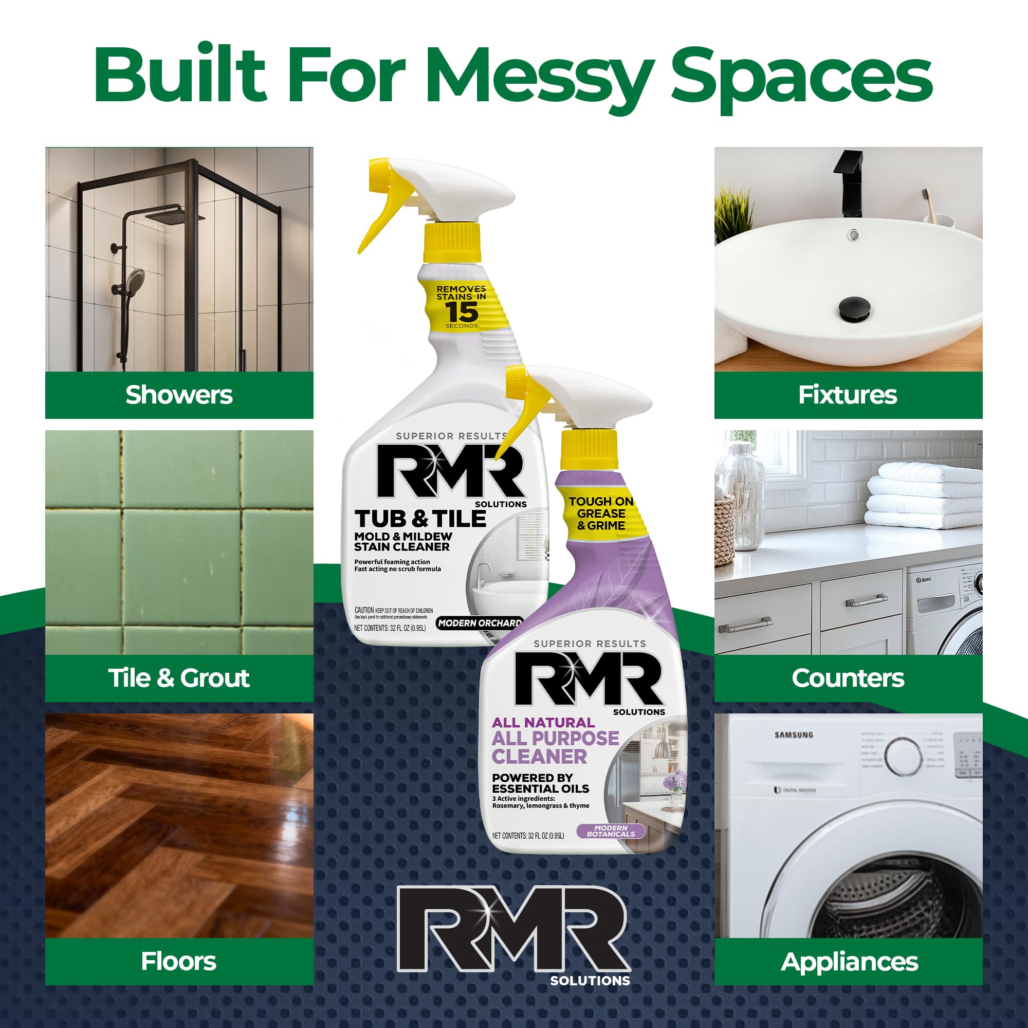 RMR Surface Saver System - Tub & Tile Stain Remover + All Natural All Purpose Cleaner, 2-Step Bathroom & Surface Cleaning Bundle for Tile, Grout