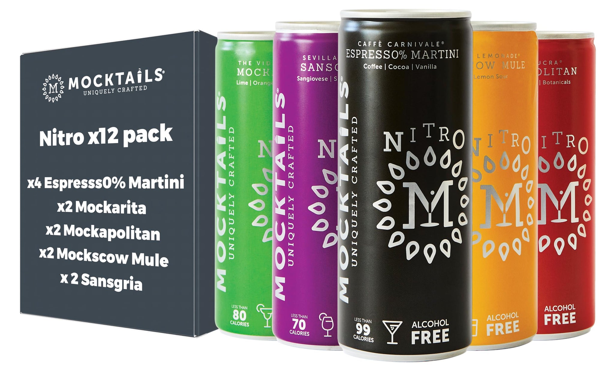 Mocktails Uniquely Crafted Alcohol Free | Award Winning Variety Pack Nitro Slim Cans | Non-Alcoholic Cocktail, Low Calorie, Non-GMO, Vegan Alternative