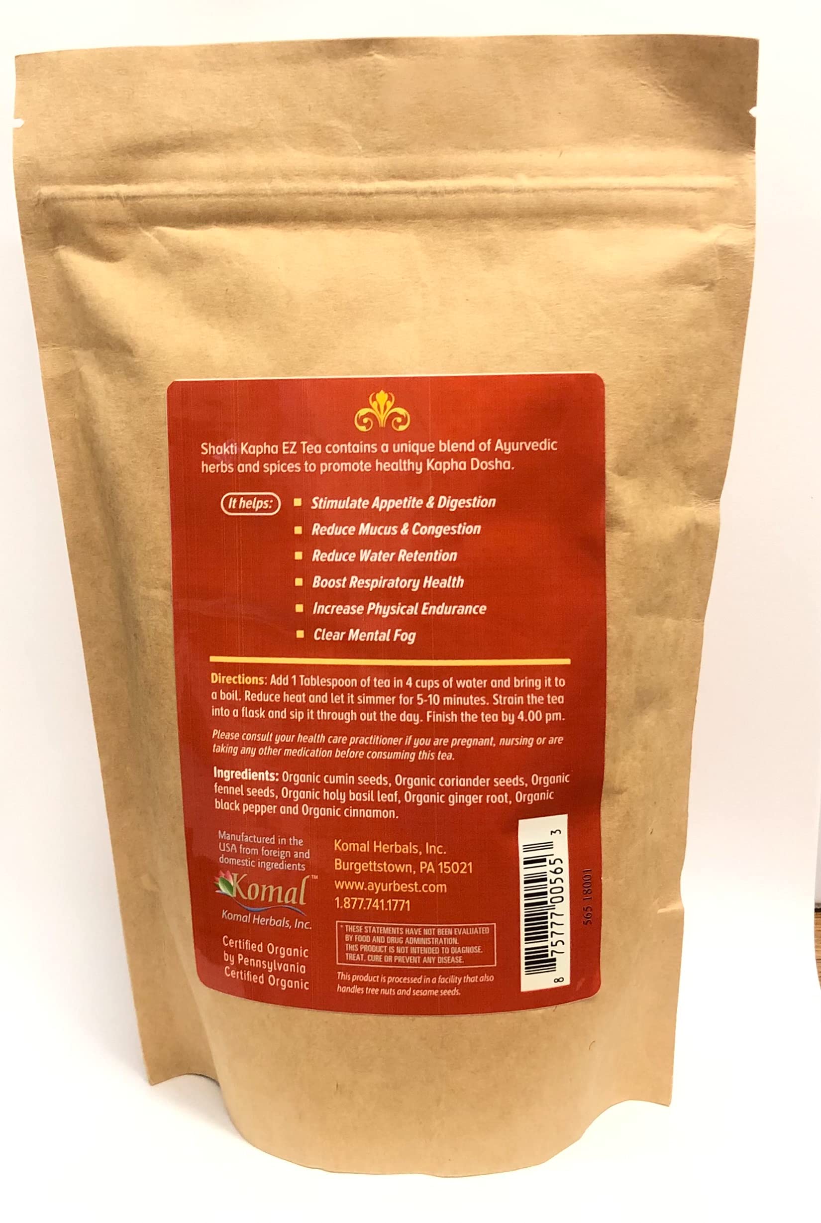 Shakti Kapha EZ Herbal Tea, Organic, USDA Certified Organic, Net Wt. 8 oz (227g), Loose Tea