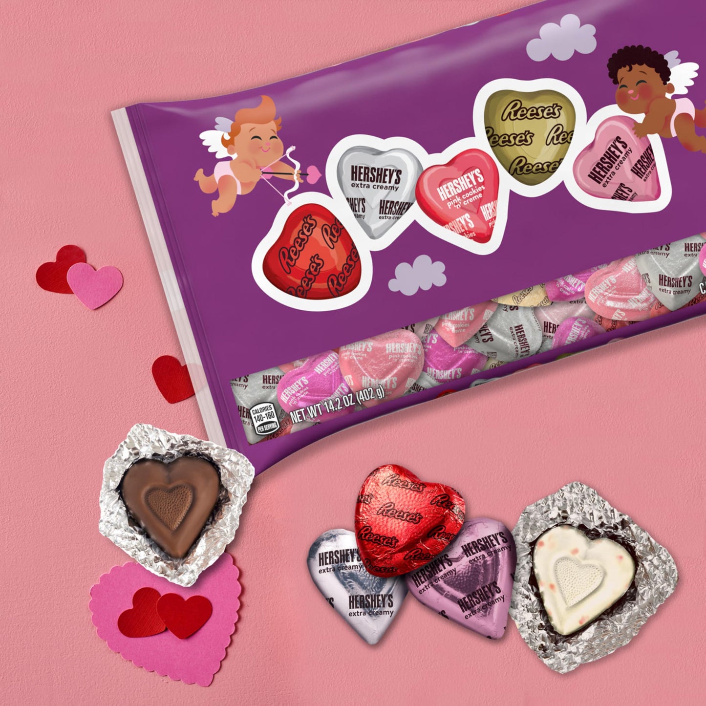 HERSHEY'S and REESE'S Assorted Flavored Hearts, Valentine's Candy Bag, 14.2 oz