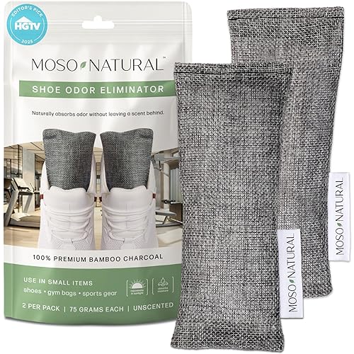 Moso Natural Shoe Deodorizer Inserts, Charcoal Odor Absorber for Shoes, Gym Bag & Boot Deodorizer, Long-Lasting Shoe Odor Elimination, Unscented Air