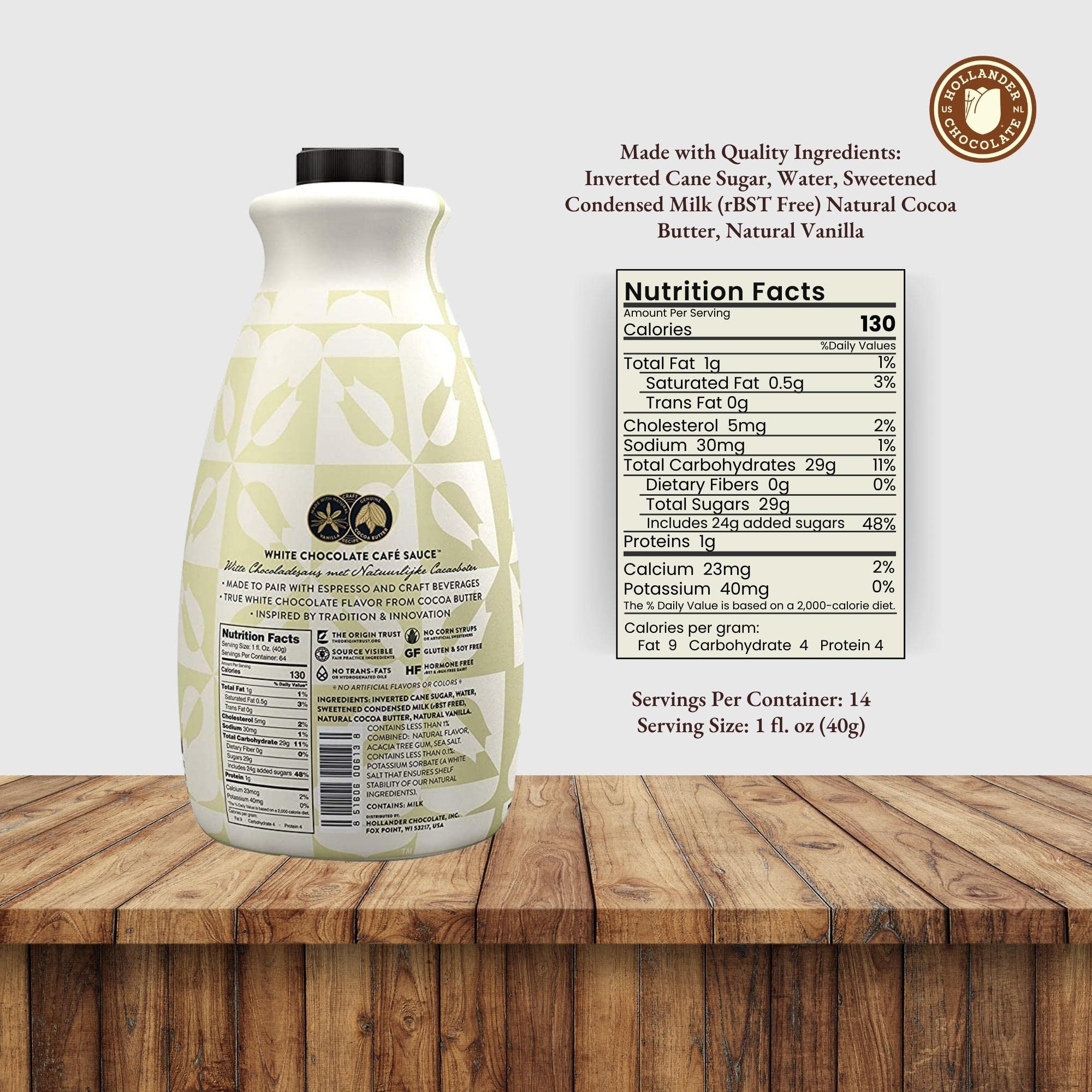 White Chocolate Café Sauce™ by Hollander Chocolate Co. | 64 FL Oz | Made with Real Cocoa Butter | NO Pump Included