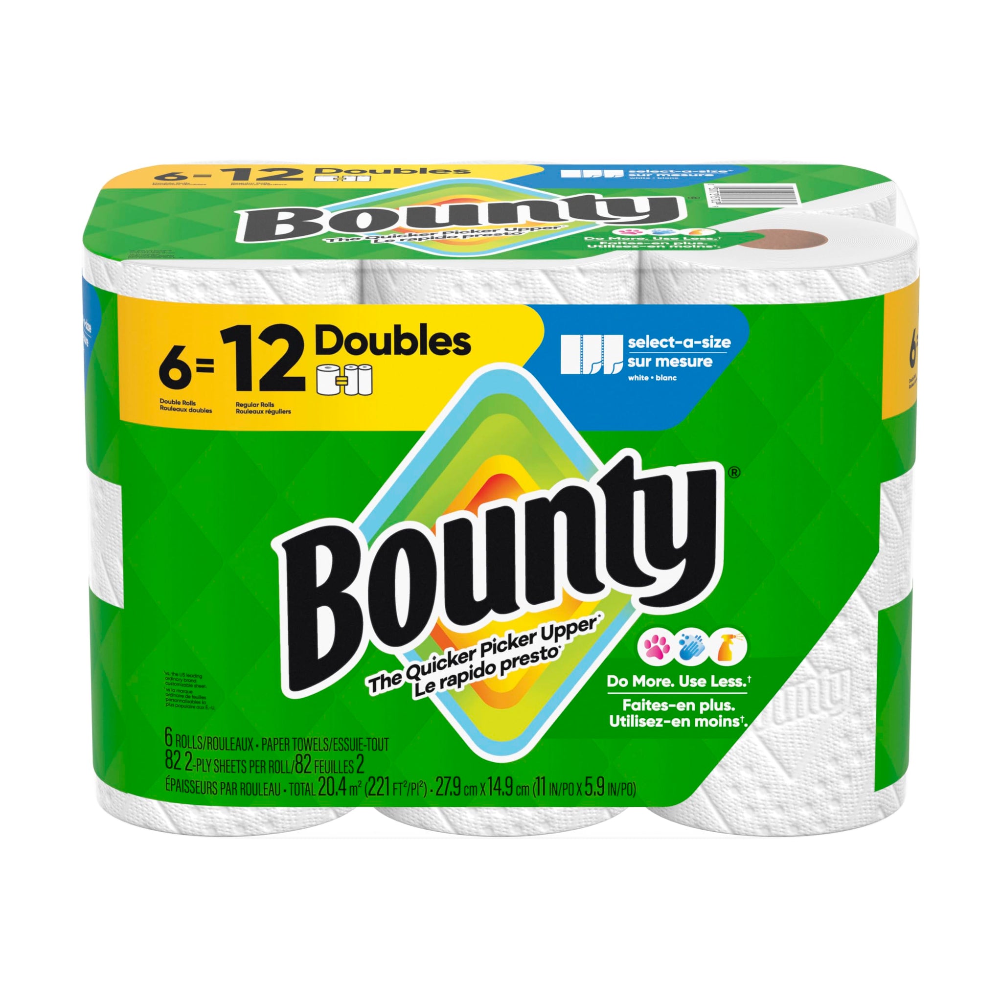 Bounty Paper Towels Select-A-Size White, 6 Double Rolls, 82 Sheets Per Roll